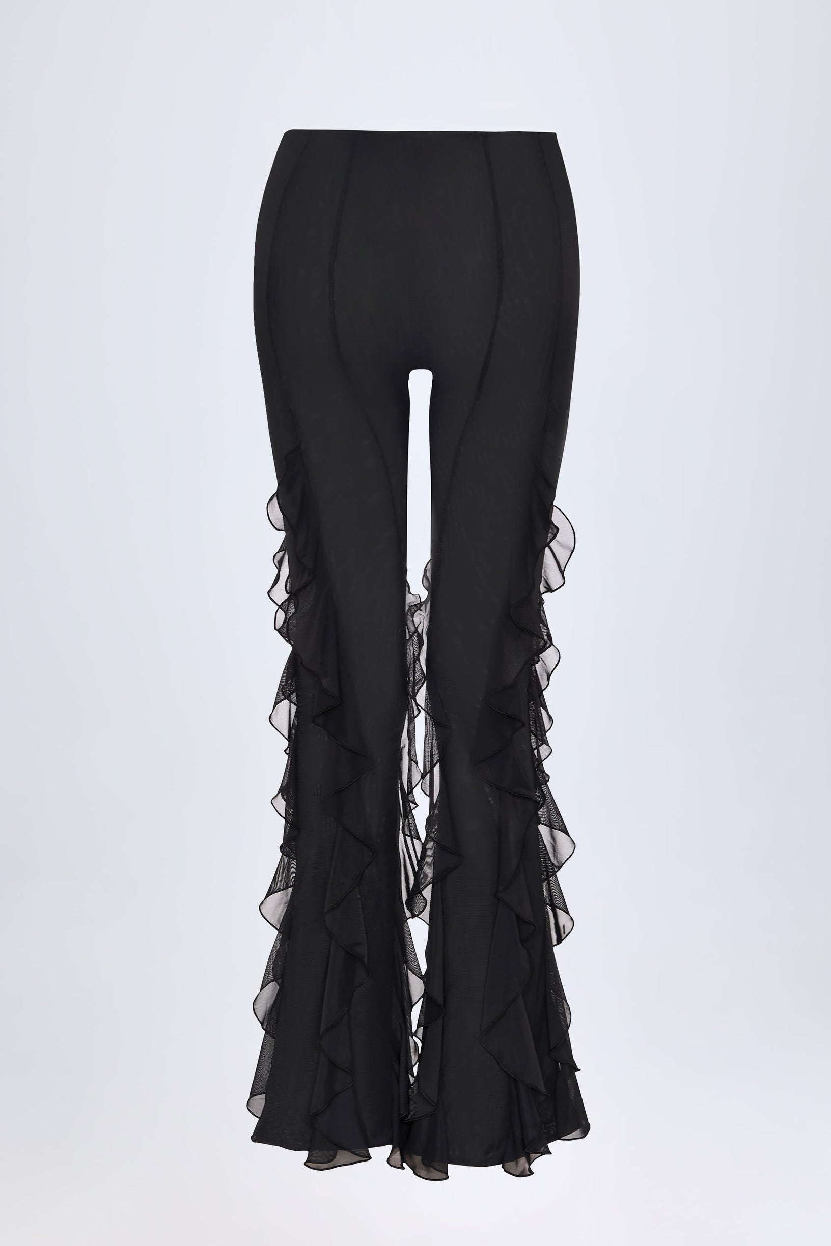 Ruffled Mid-Rise Flared Trousers in Black - 1