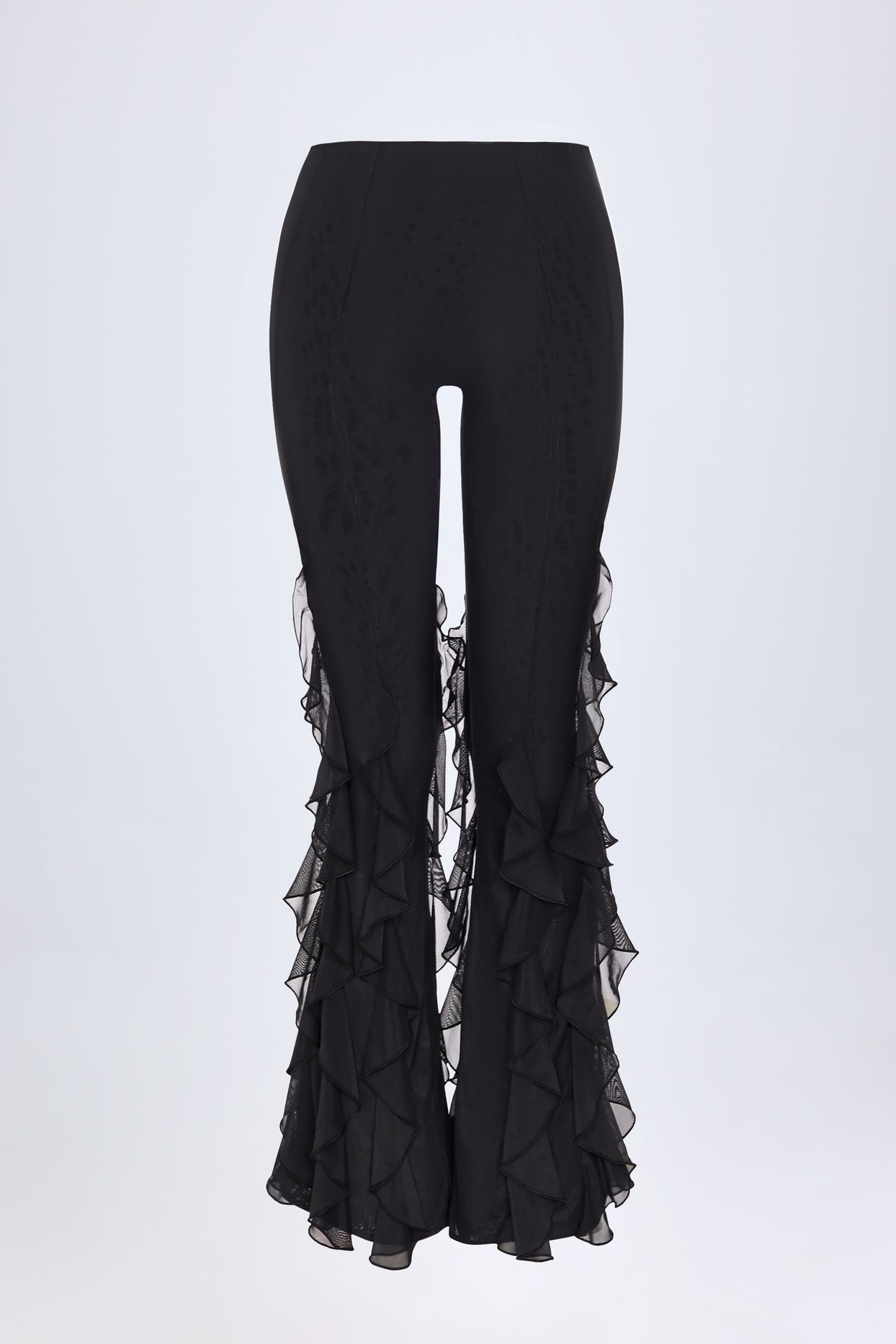 Ruffled Mid-Rise Flared Trousers in Black - 6