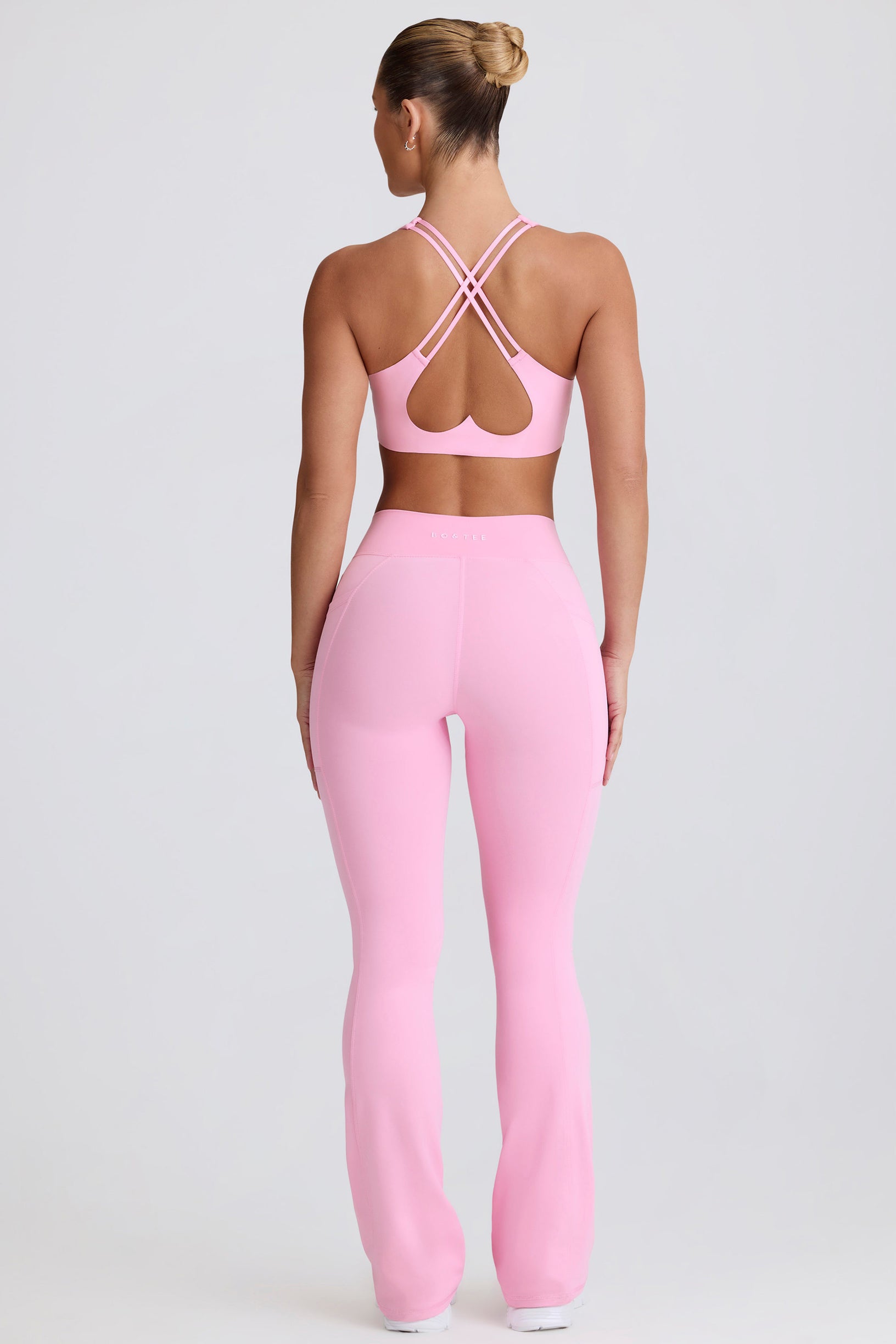 Soft Active V-Waist Pocket Flared Leggings in Baby Pink - 2