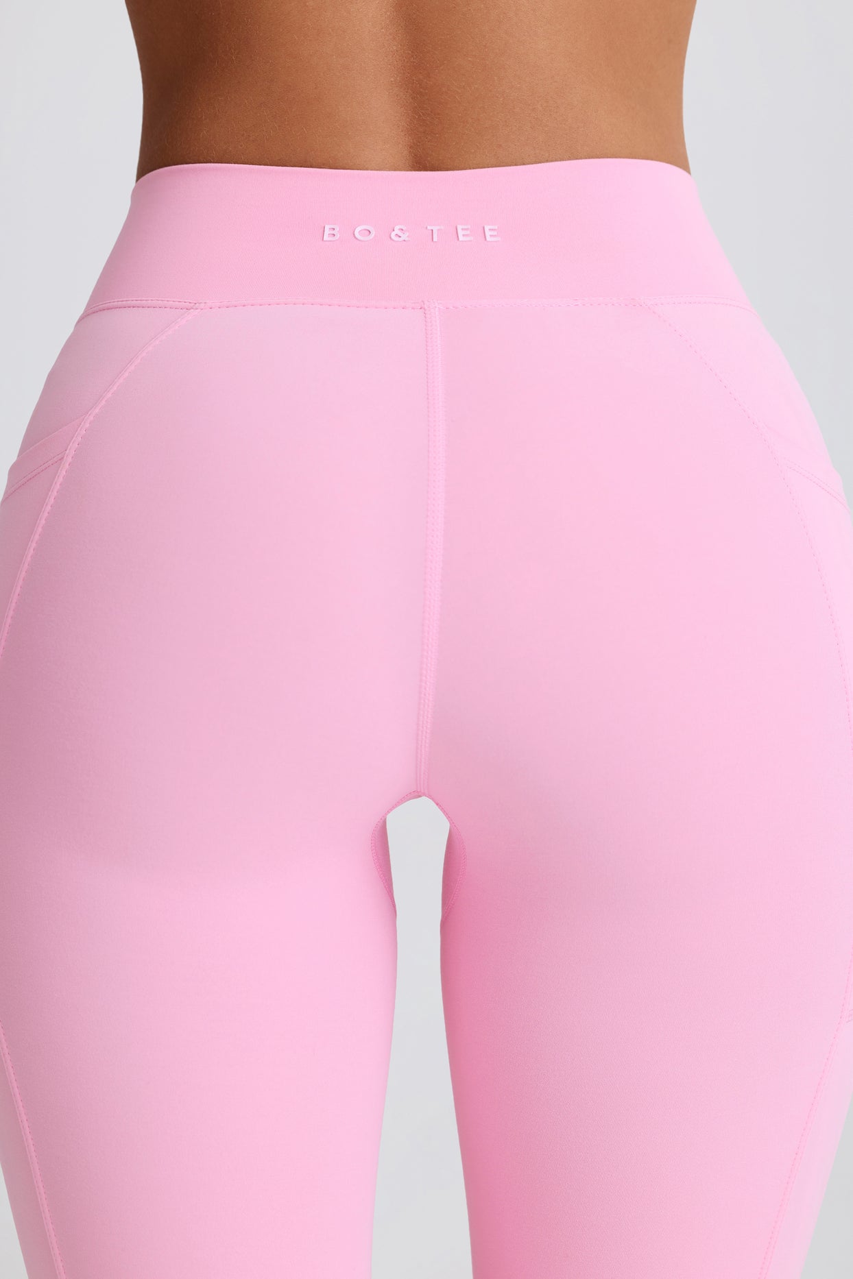 Soft Active V-Waist Pocket Flared Leggings in Baby Pink - 4
