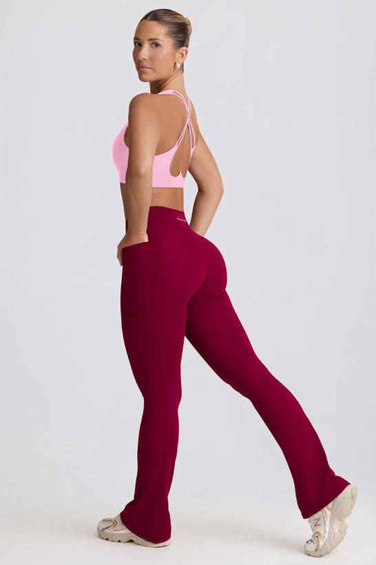 Soft Active Crossover Flared Trousers in Burgundy