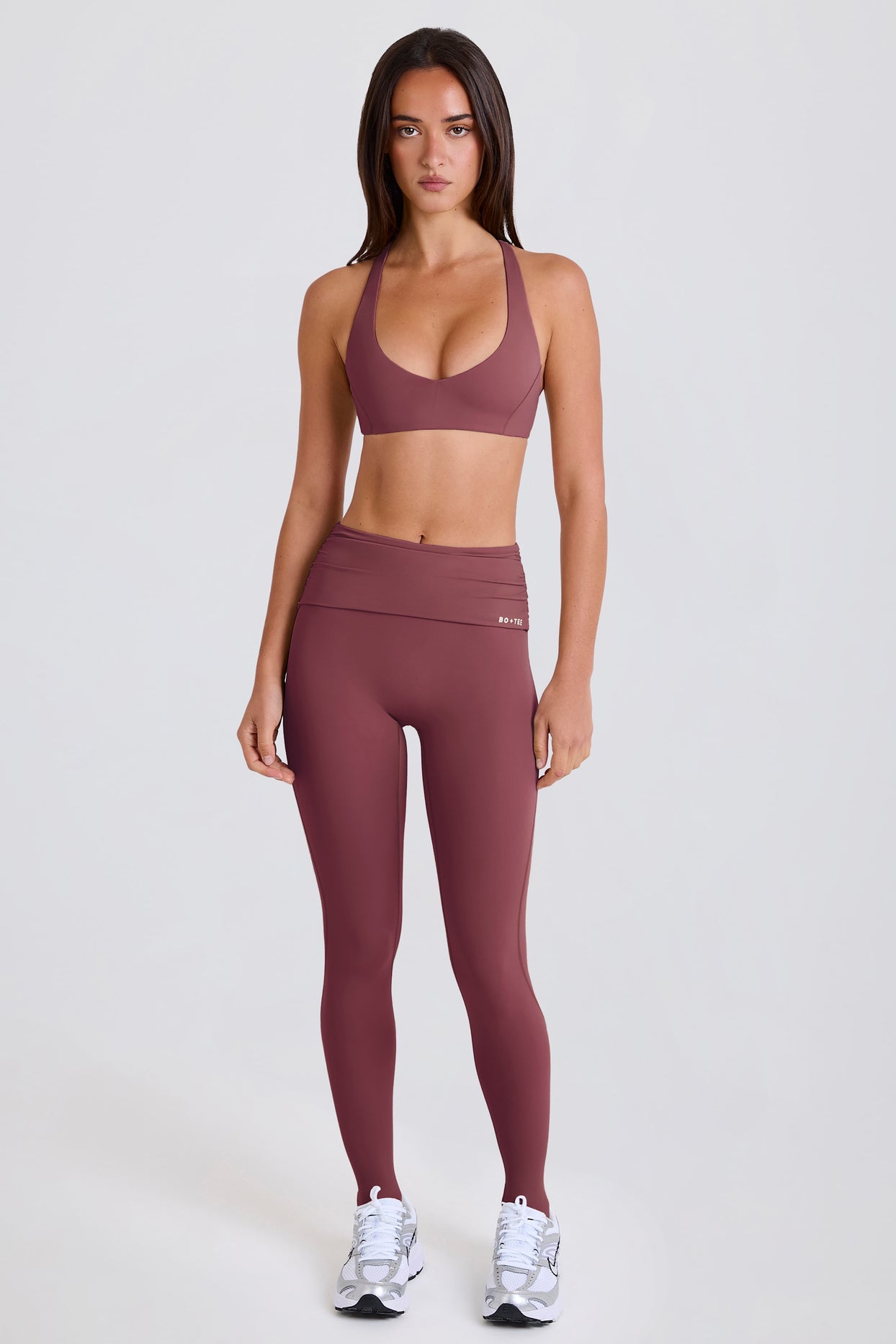 Foldover Mid-Rise Stirrup Leggings in Acai - 1