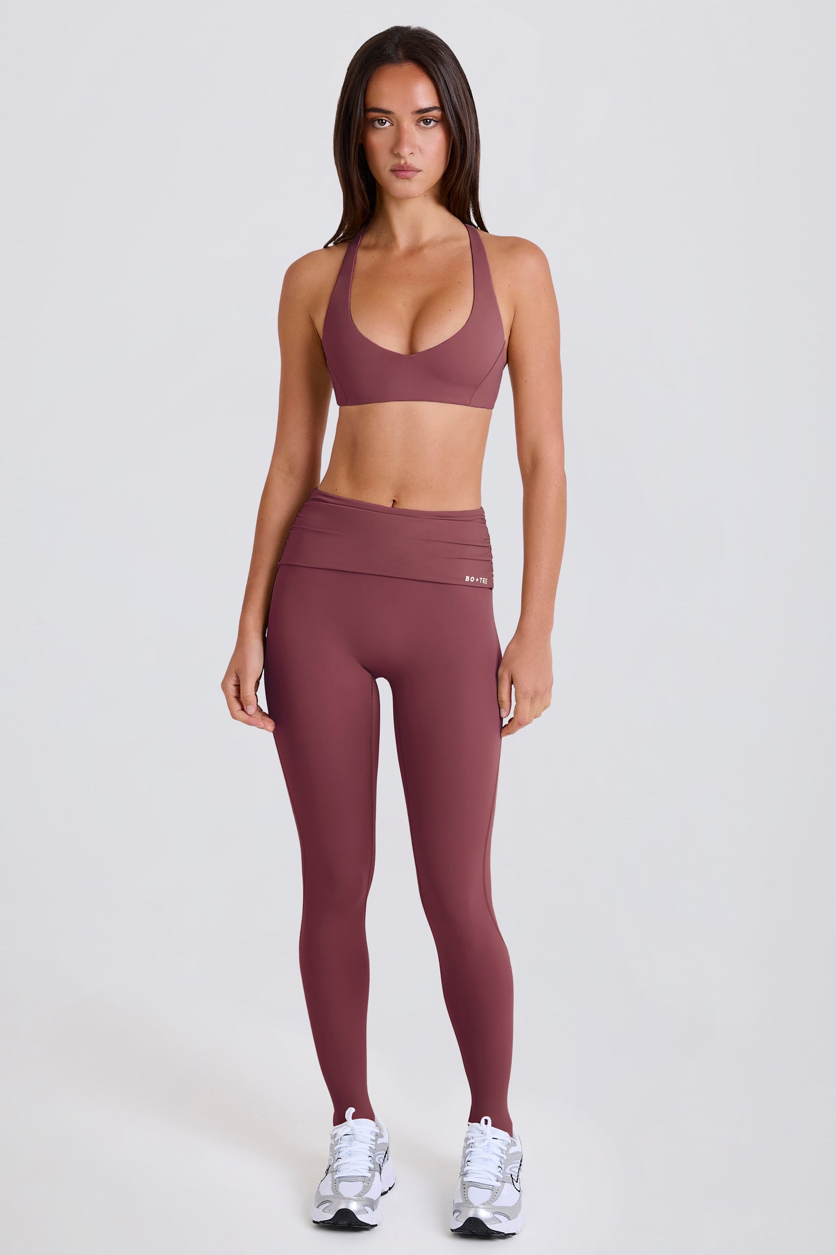 Foldover Mid-Rise Stirrup Leggings in Acai - 1
