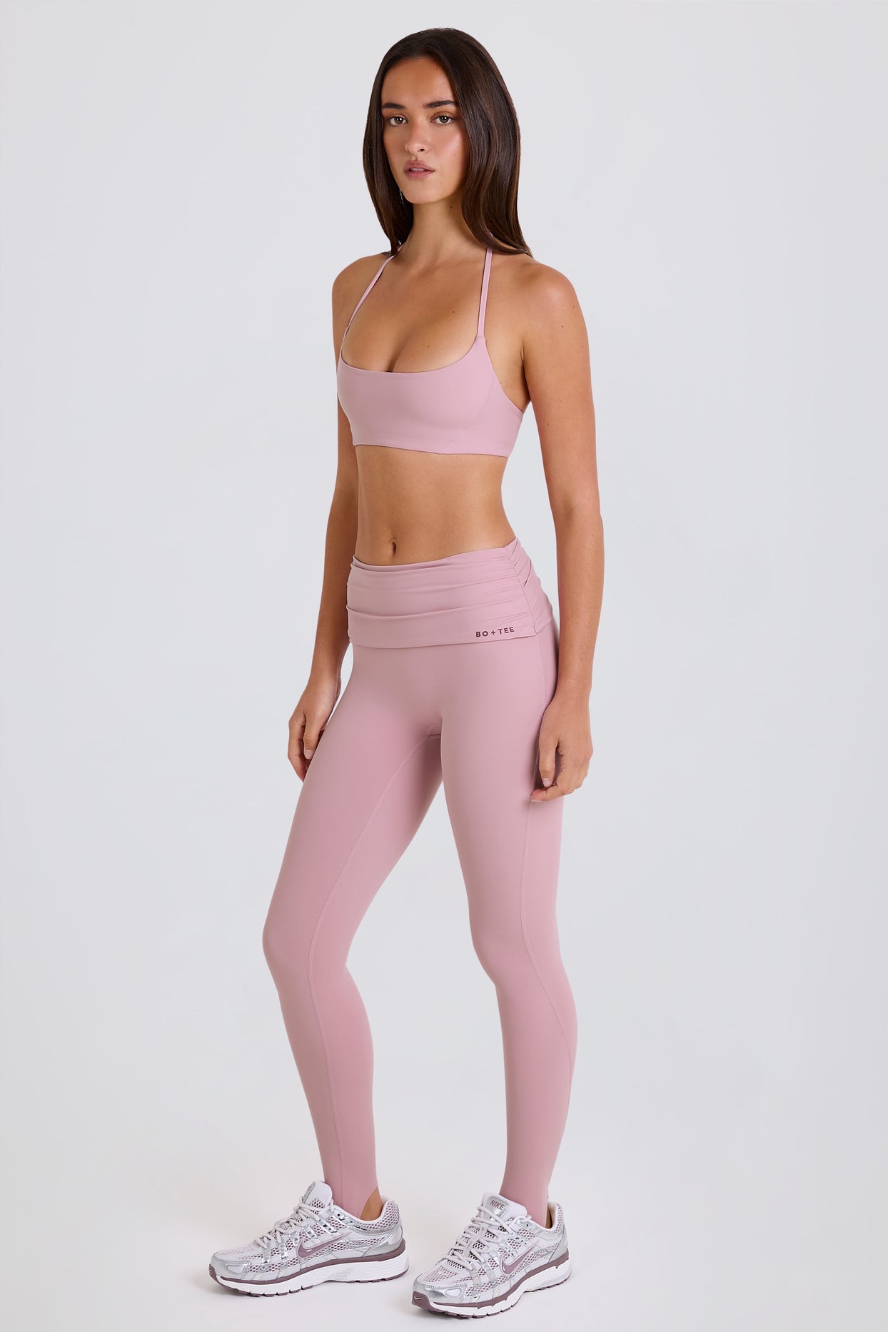 Foldover Mid-Rise Stirrup Leggings in Mauve - 1