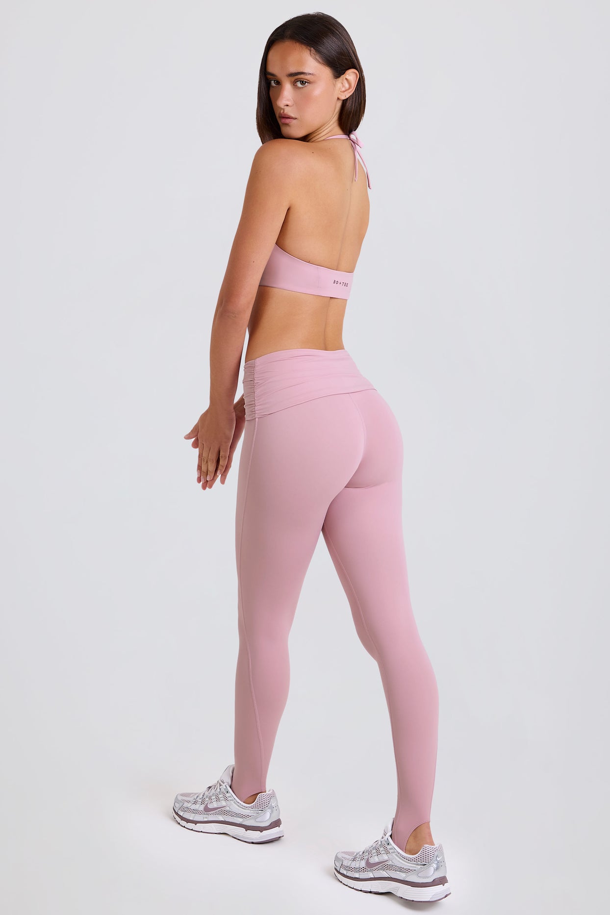 Foldover Mid-Rise Stirrup Leggings in Mauve - 2
