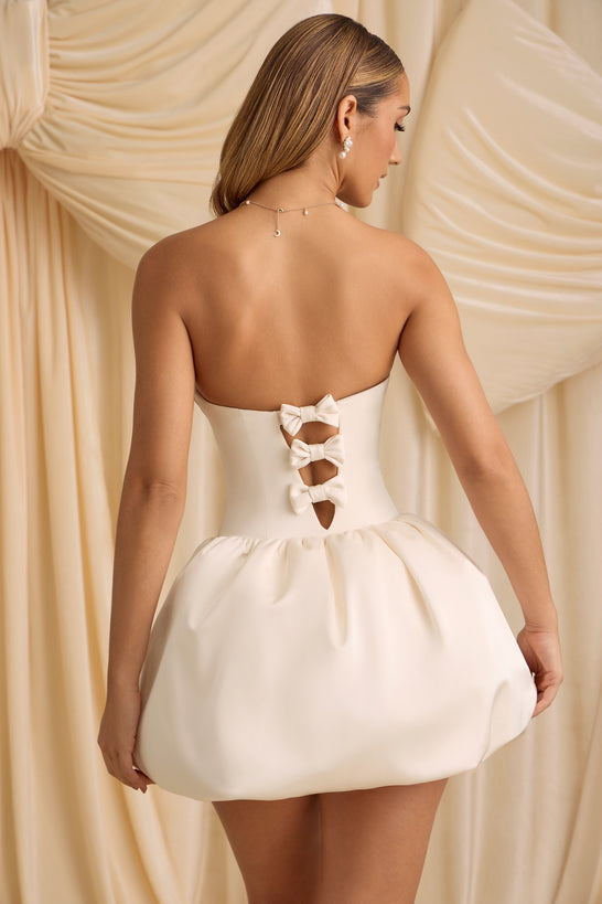 Convertible Bow-Detail Bubble Hem Midaxi Dress in Ivory