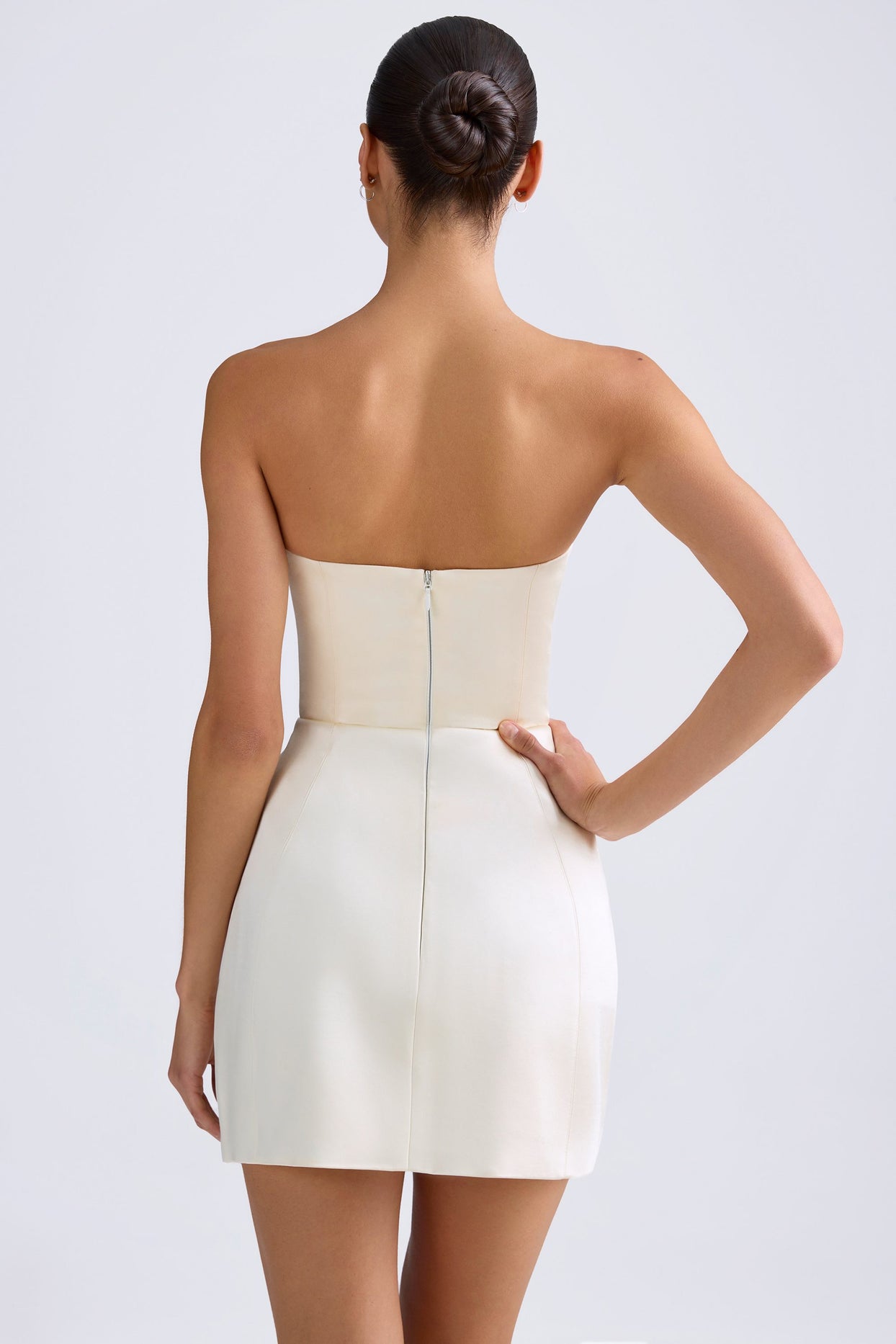 Bandeau Structured Tulip Mini Dress in Ivory - 3