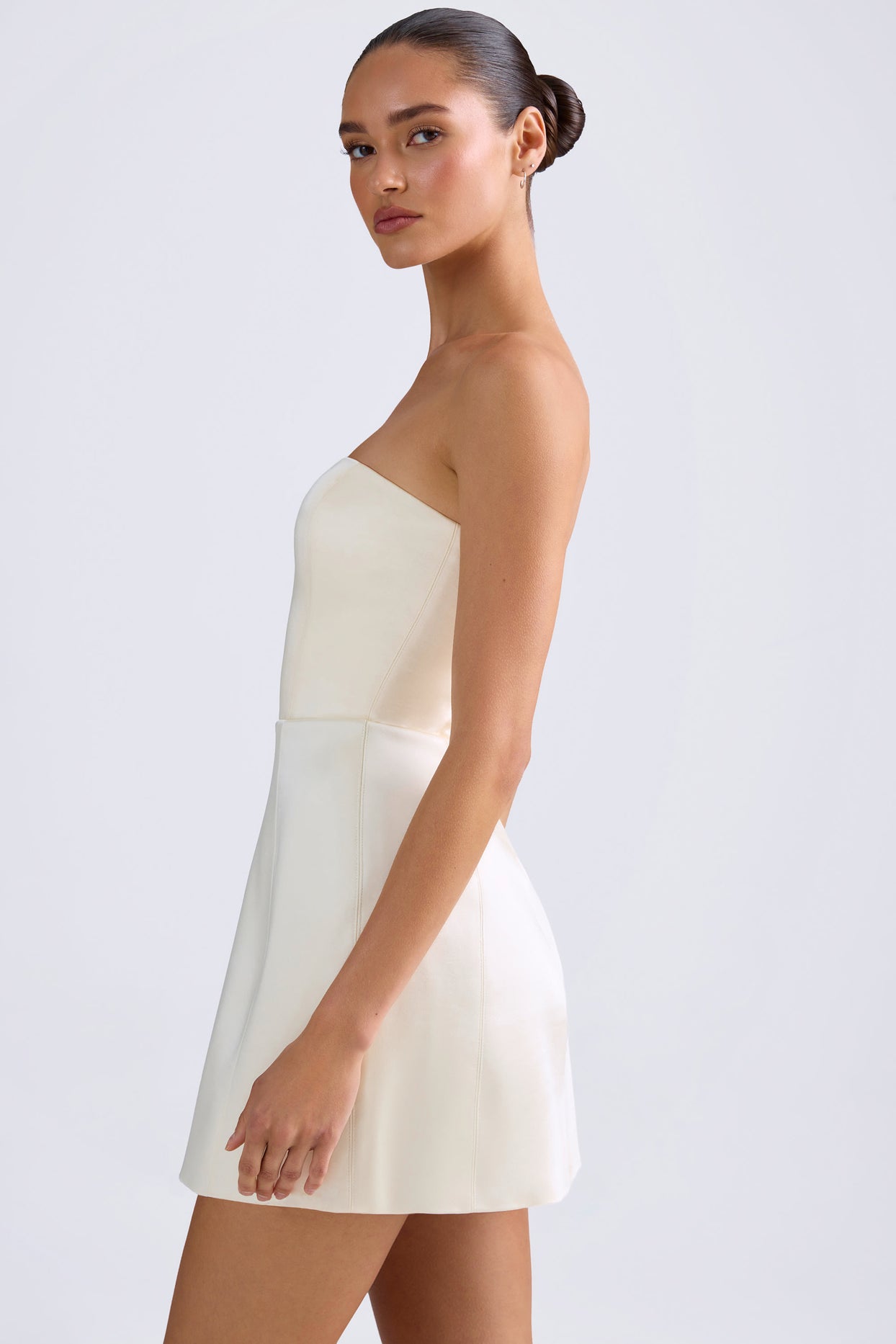 Bandeau Structured Tulip Mini Dress in Ivory - 4