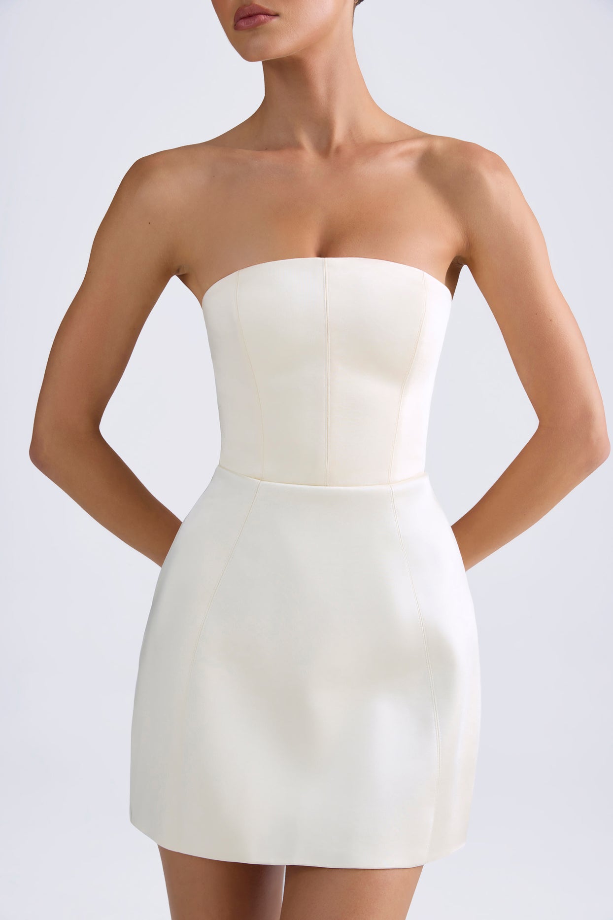 Bandeau Structured Tulip Mini Dress in Ivory - 5
