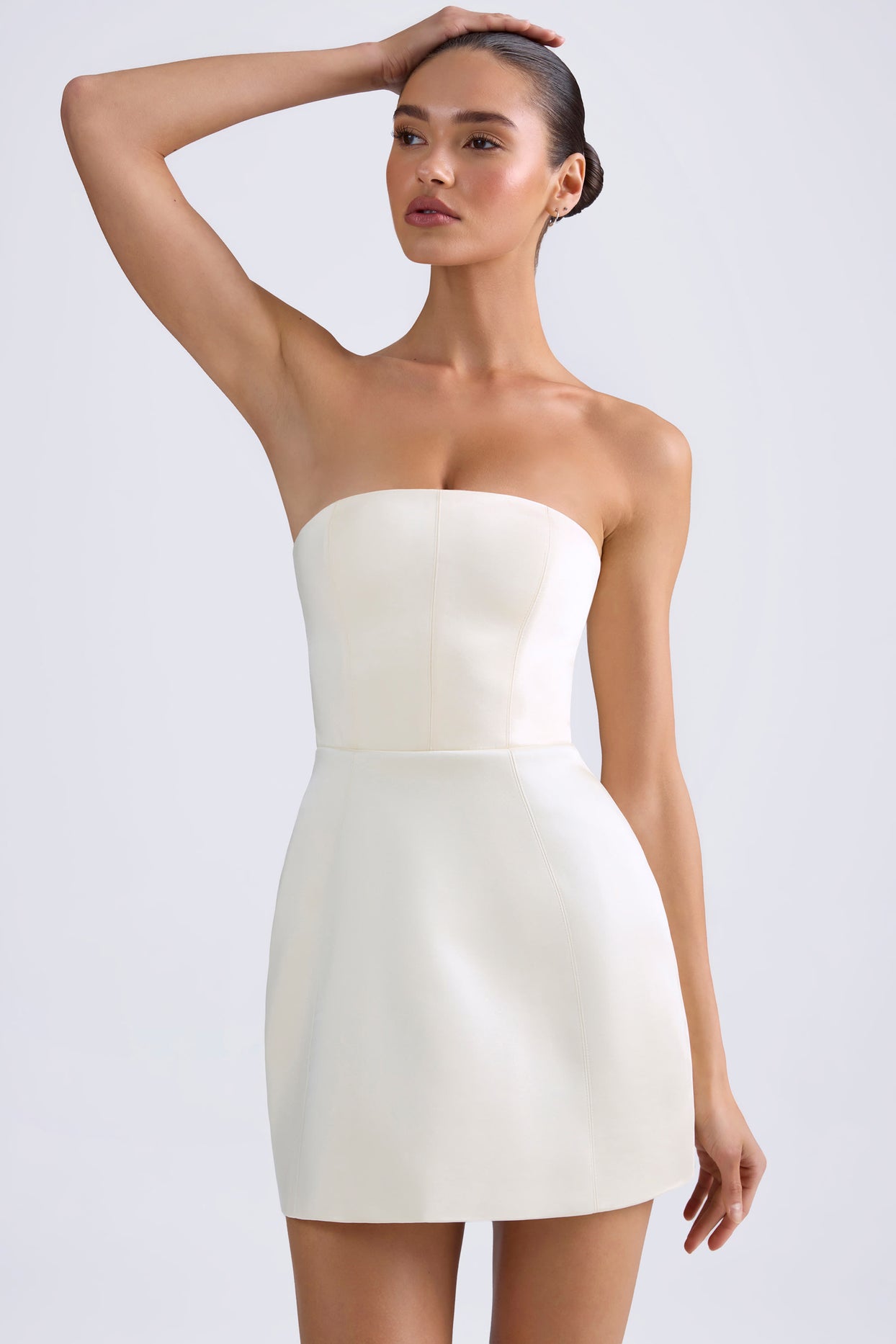 Bandeau Structured Tulip Mini Dress in Ivory - 6