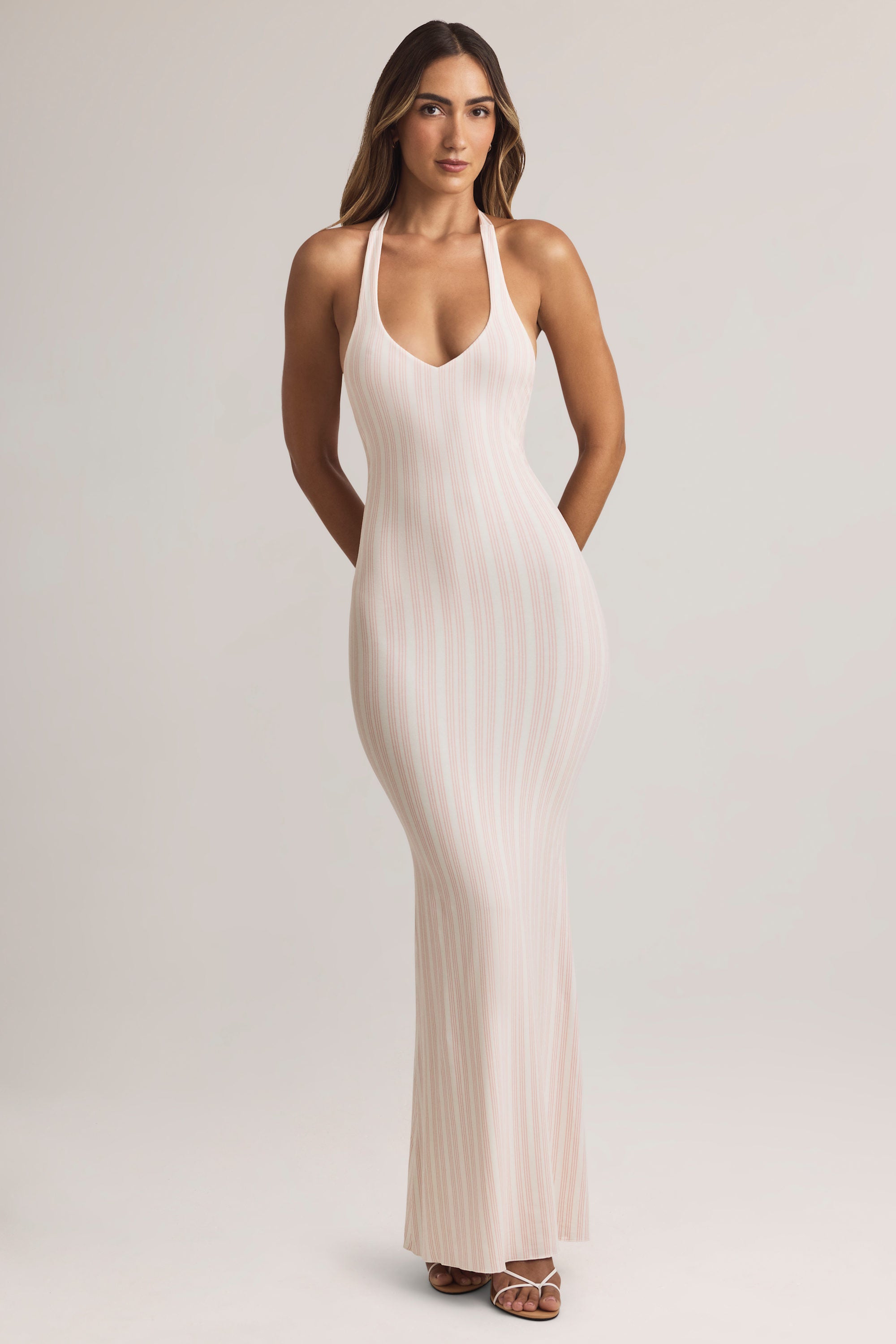 high split halter neck maxi dress in ivory High Split Halter Neck Maxi Dress in Ivory