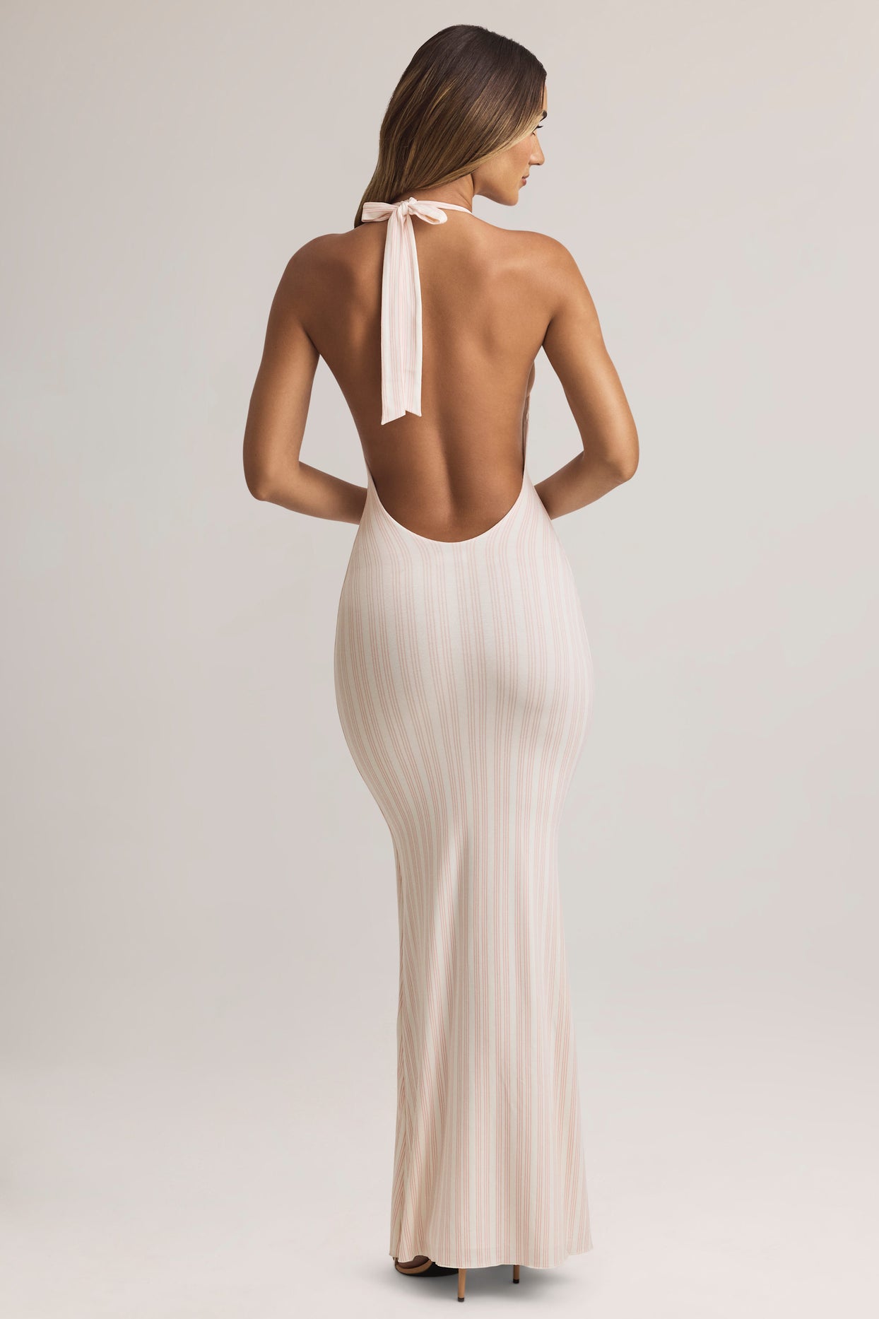 Modal Halterneck Maxi Dress in Stripe Print - 3