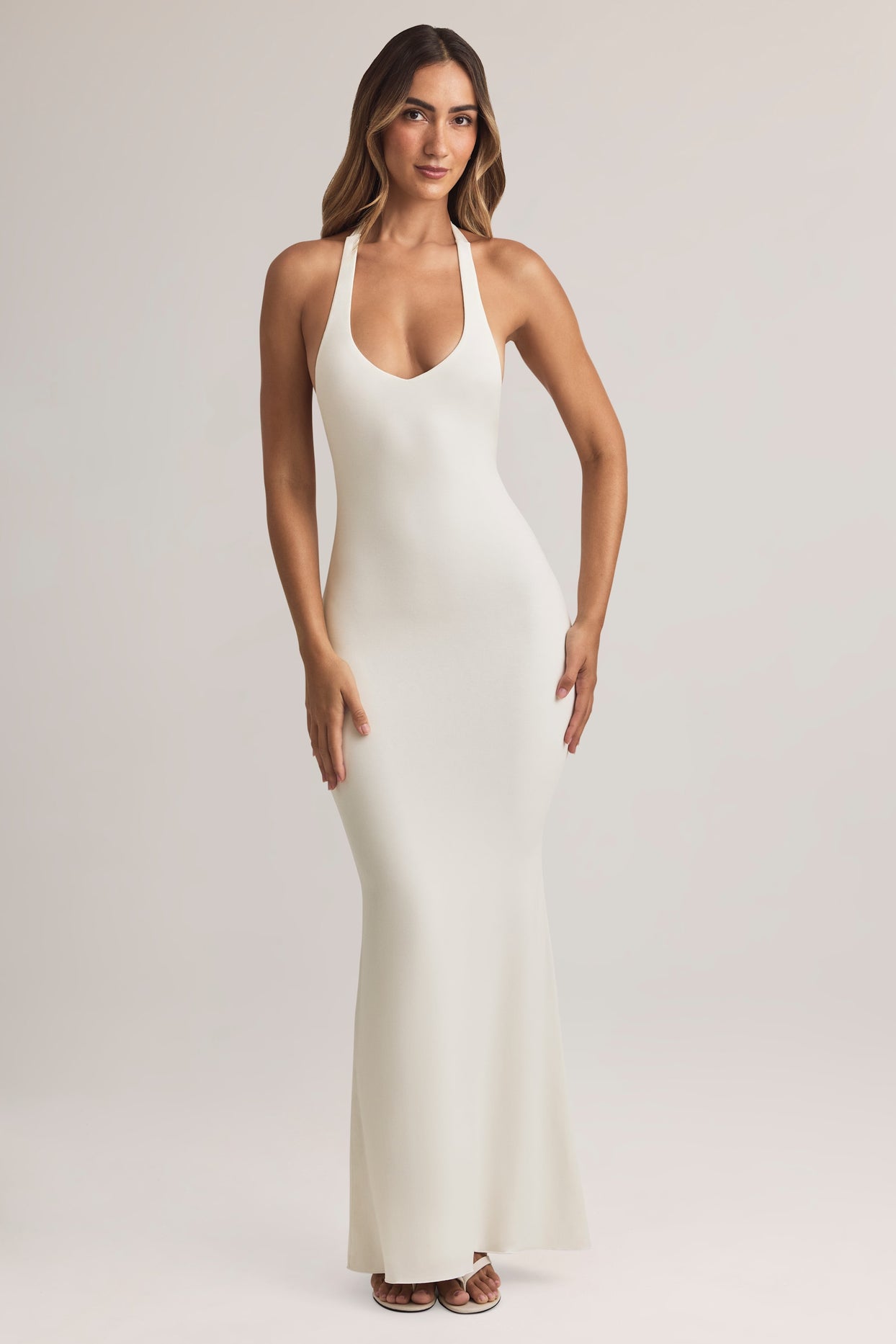 Modal Halterneck Maxi Dress in White - 6