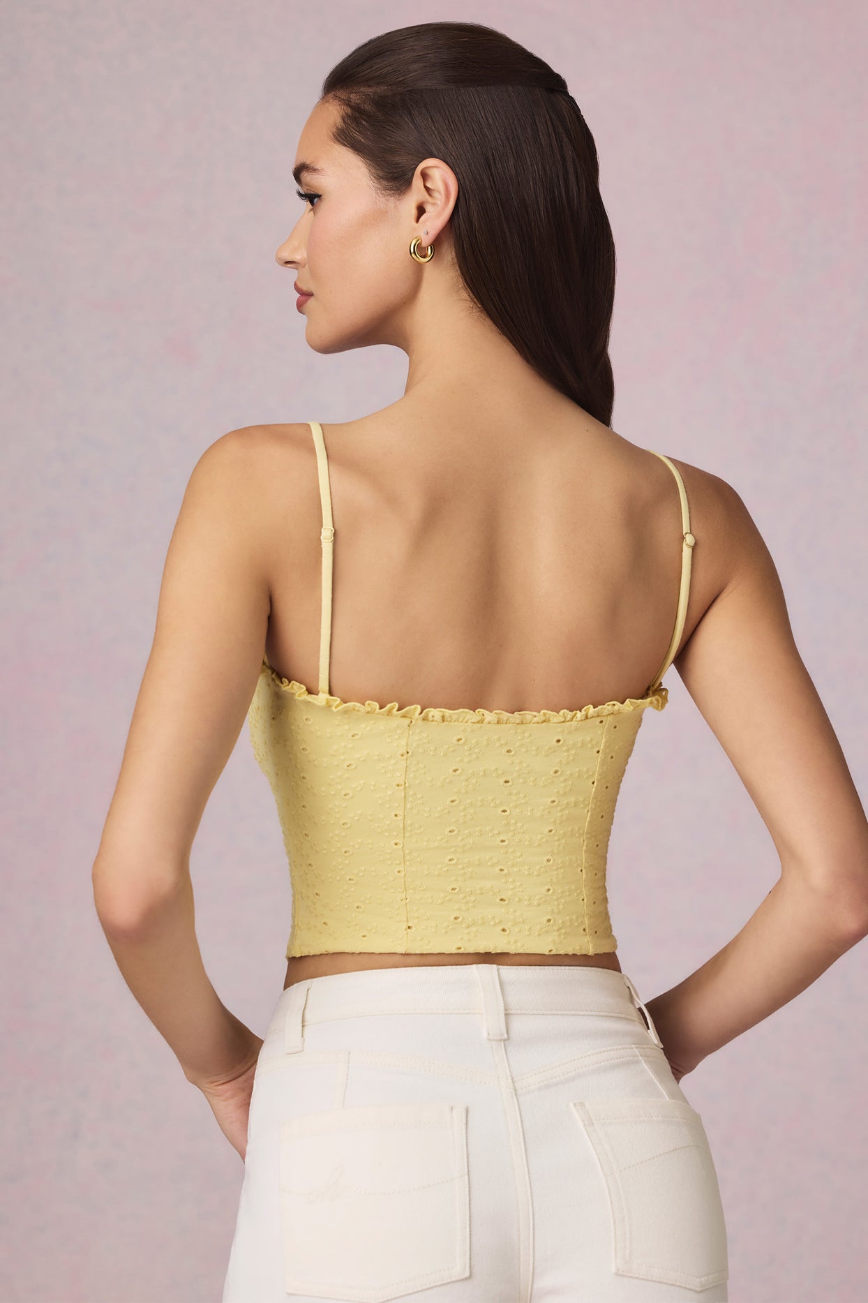 Modal Broderie Anglaise Camisole Top in Lemon Yellow - 4