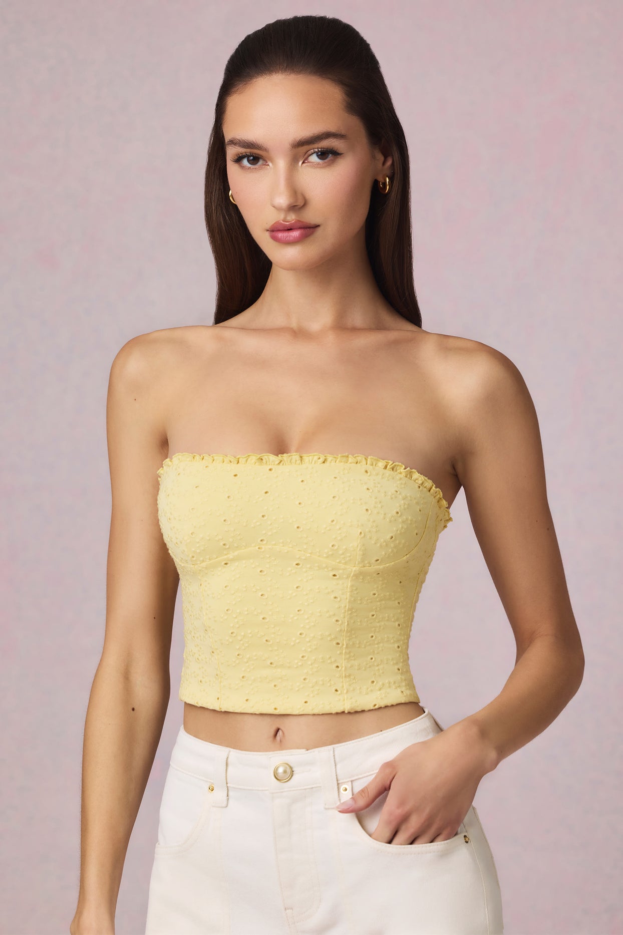 Modal Broderie Anglaise Camisole Top in Lemon Yellow - 6