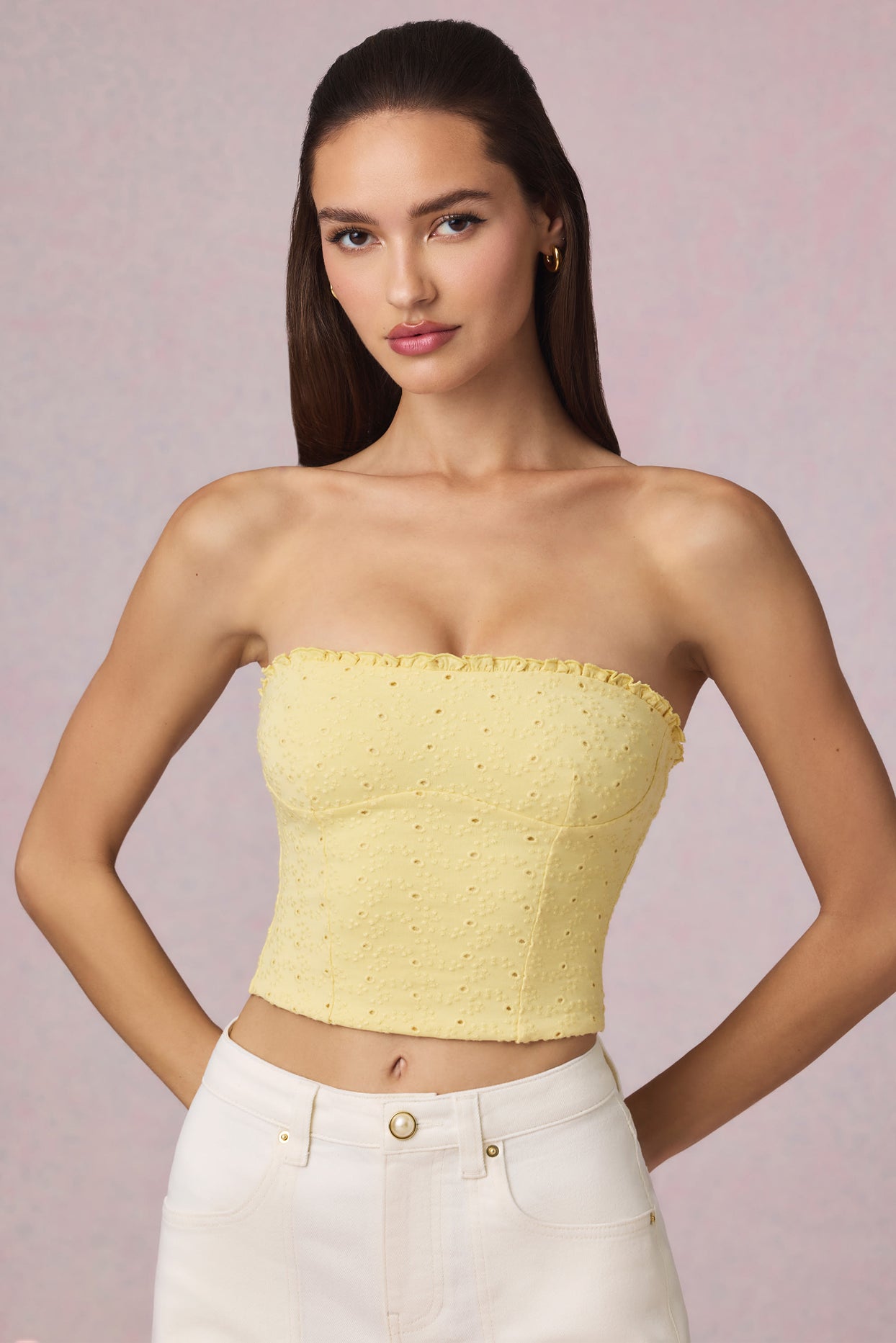 Modal Broderie Anglaise Camisole Top in Lemon Yellow - 17
