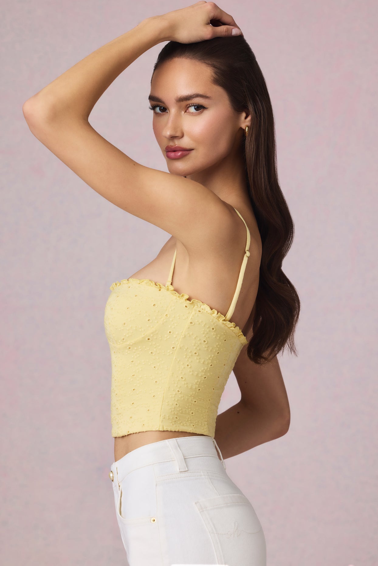 Modal Broderie Anglaise Camisole Top in Lemon Yellow - 20