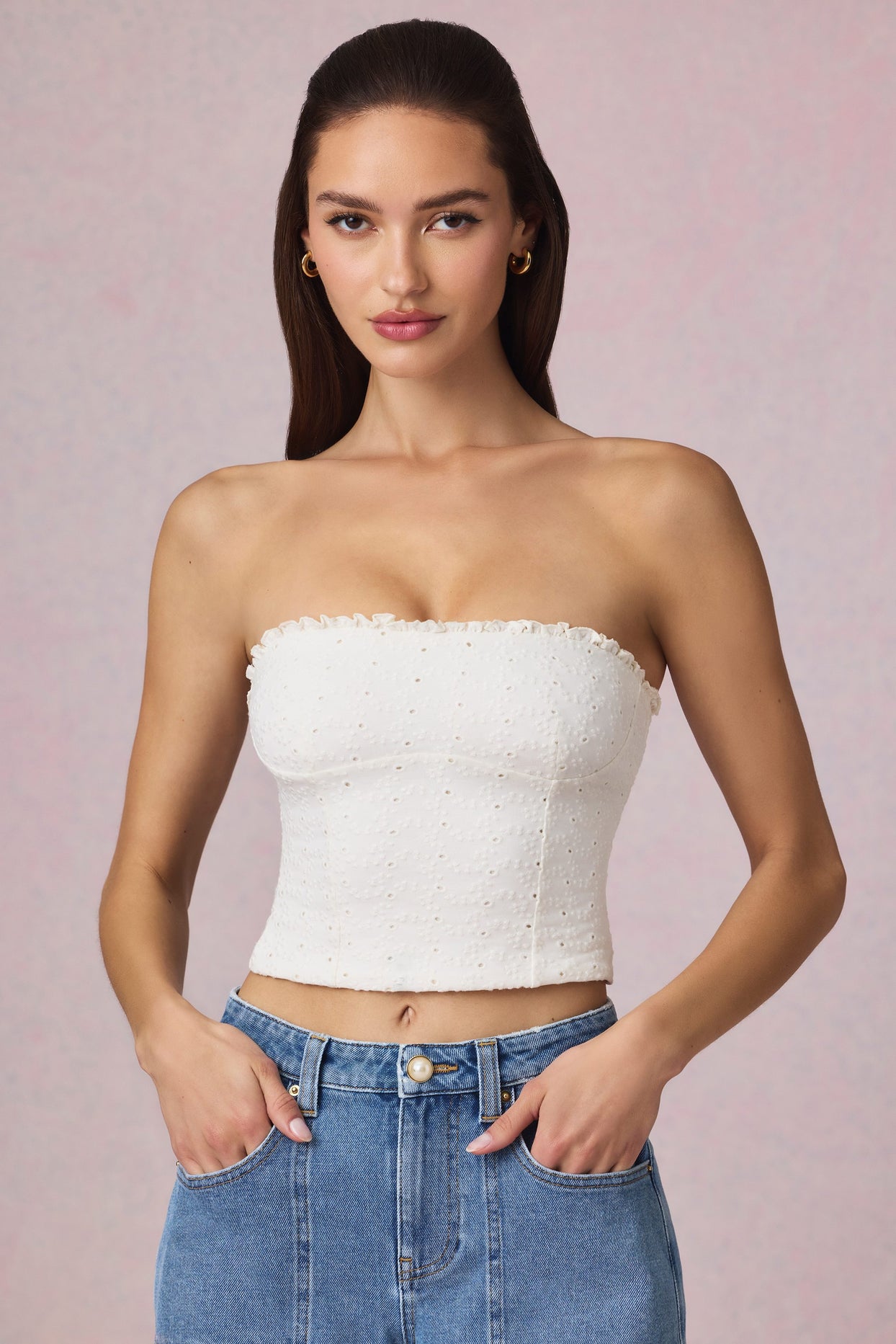 Modal Broderie Anglaise Camisole Top in White - 4