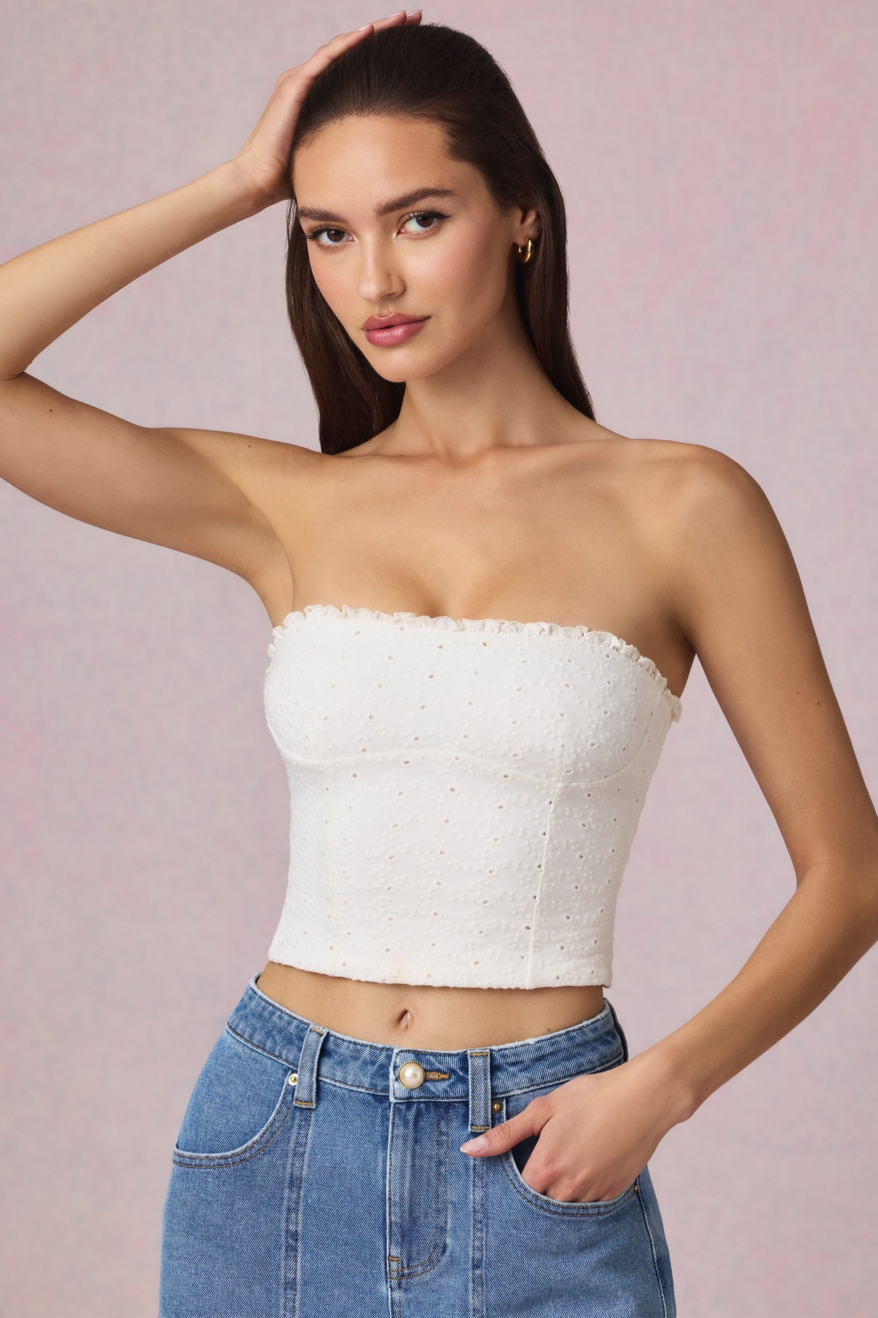 Modal Broderie Anglaise Camisole Top in White - 6