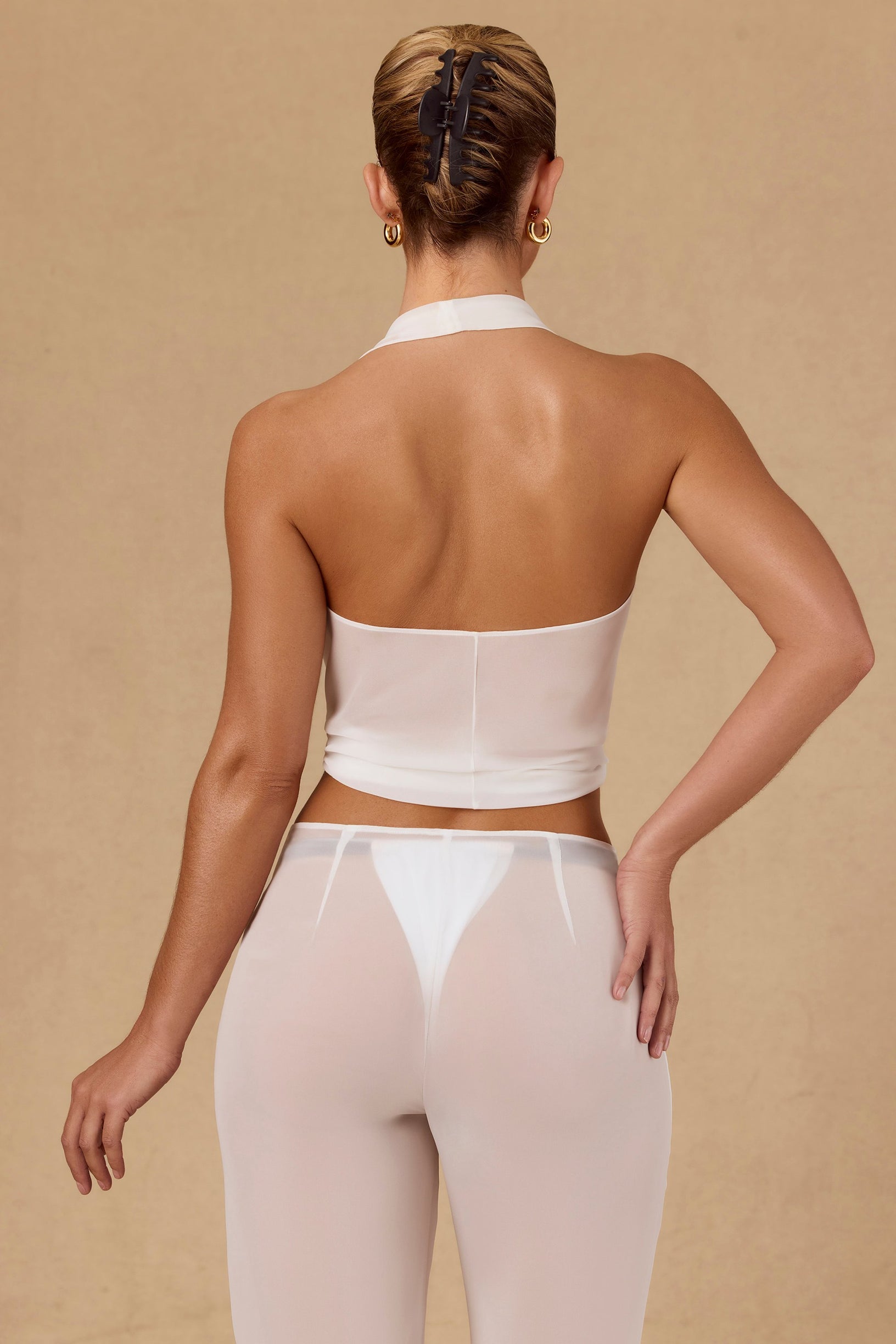 Tie-Front Halterneck Crop Top in White - 2
