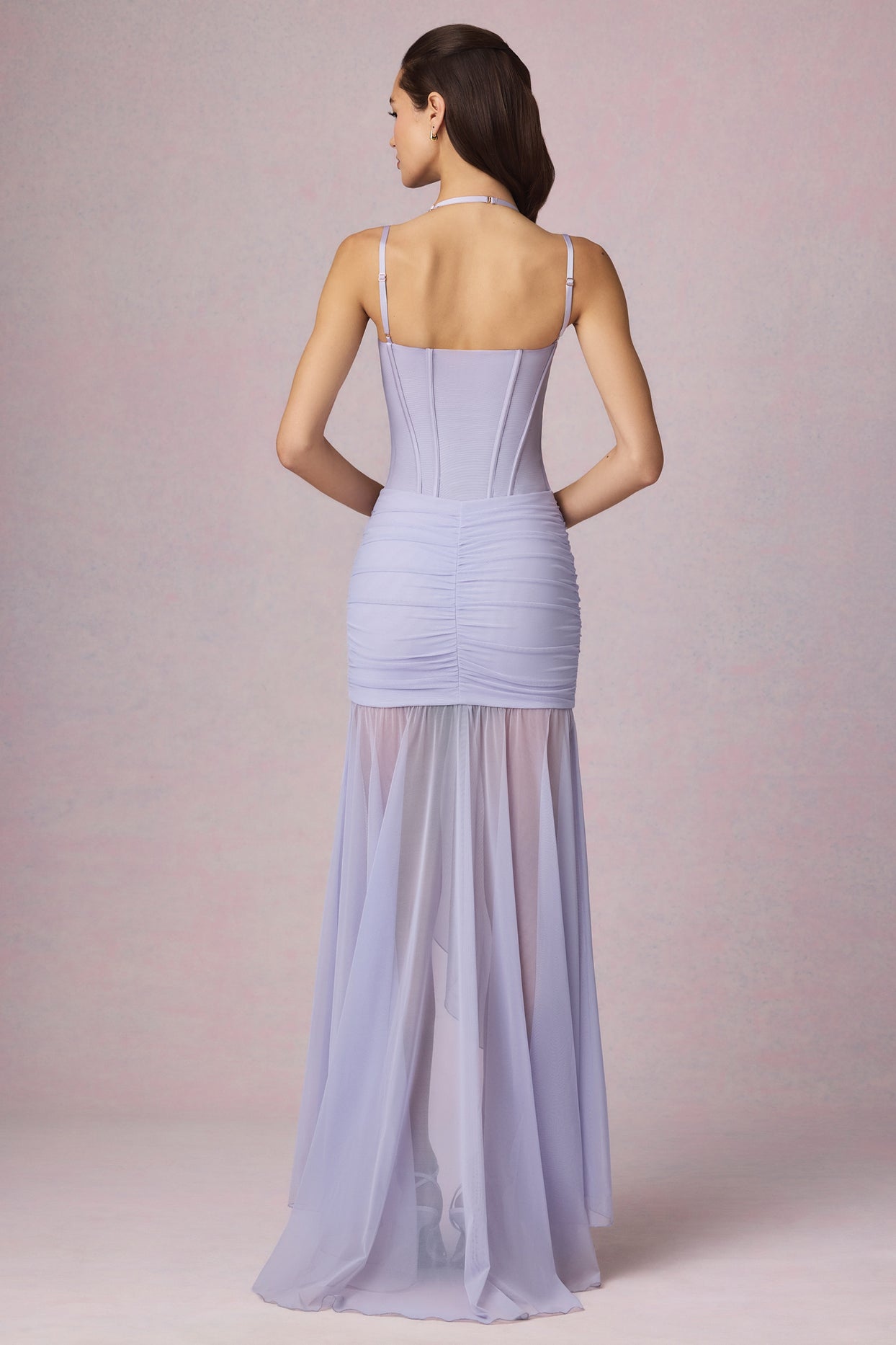 Ruched Asymmetric Corset Gown in Lilac - 3