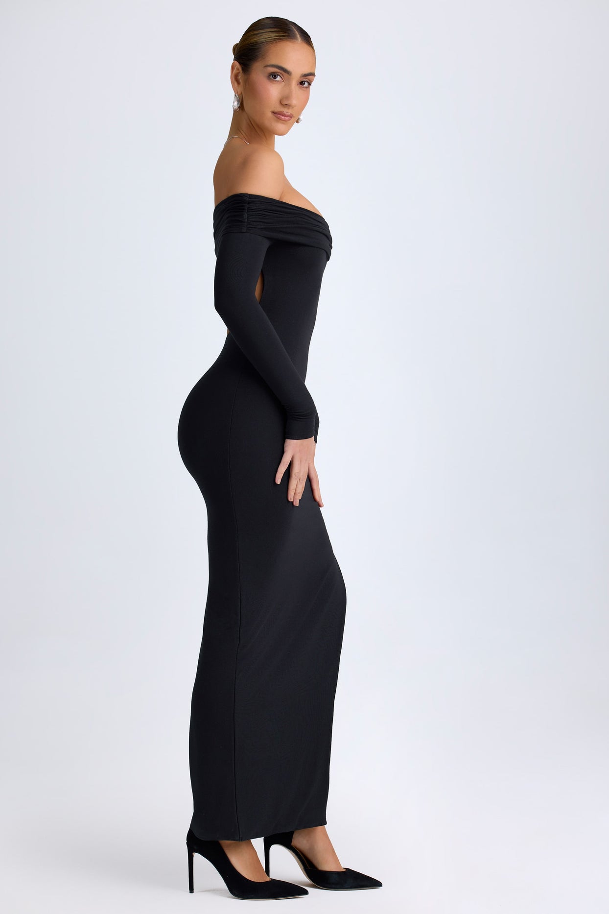 Modal Off-Shoulder Open-Back Maxi Dress in Black - 3