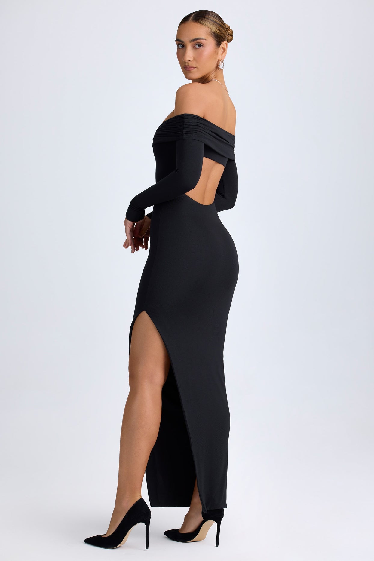 Modal Off-Shoulder Open-Back Maxi Dress in Black - 5