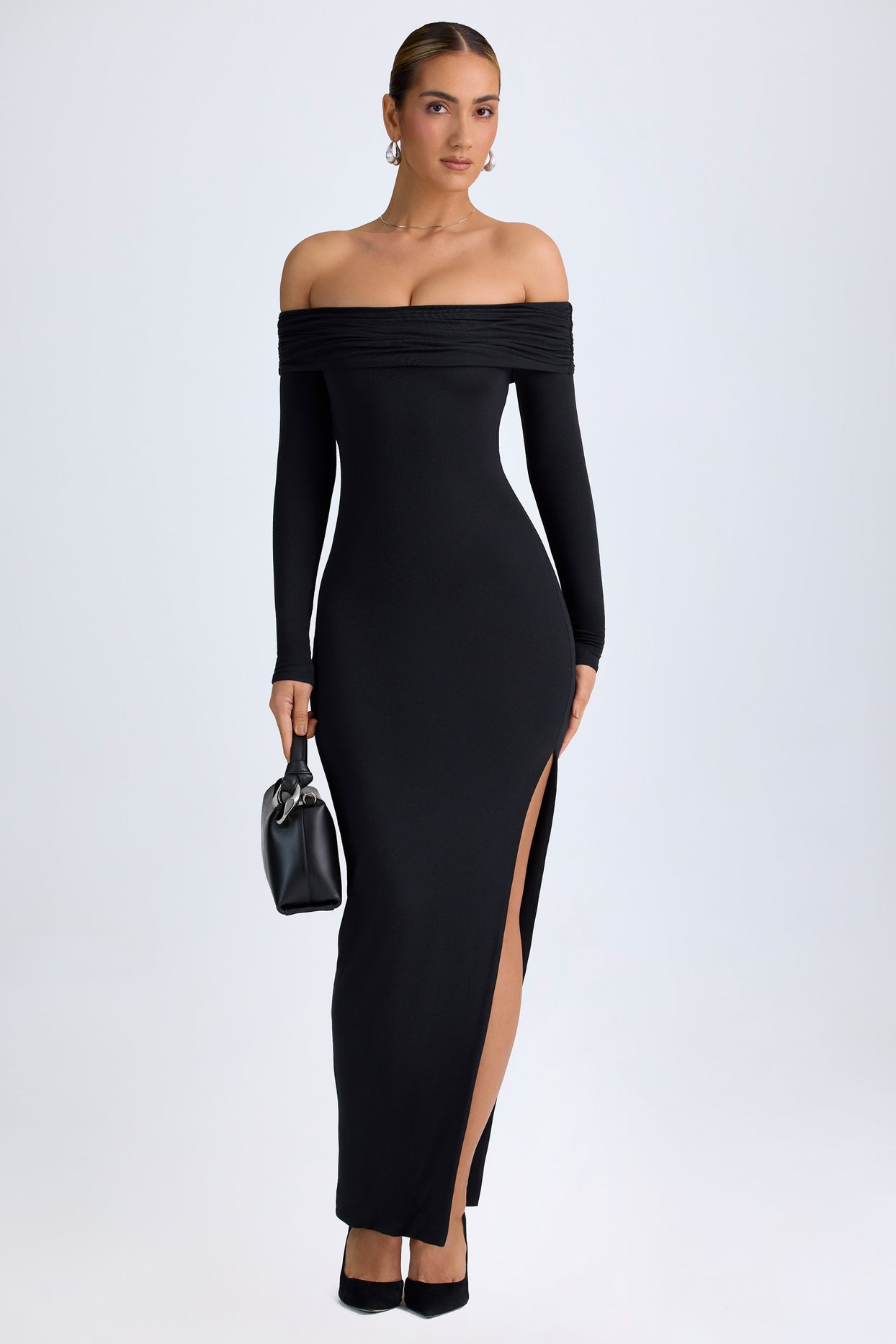 Modal Off-Shoulder Open-Back Maxi Dress in Black - 8