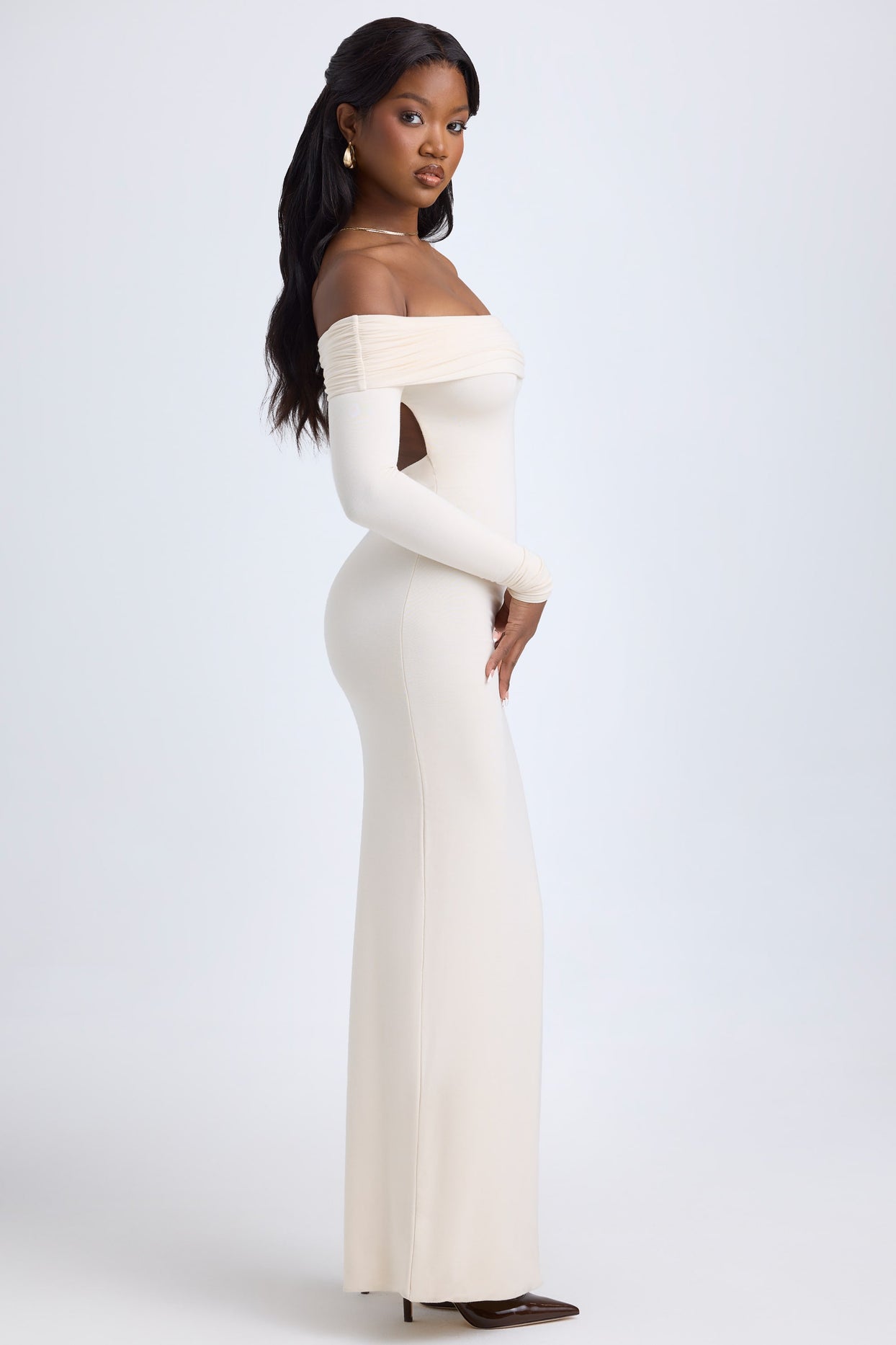 Modal Off-Shoulder Open-Back Maxi Dress in Ivory - 9