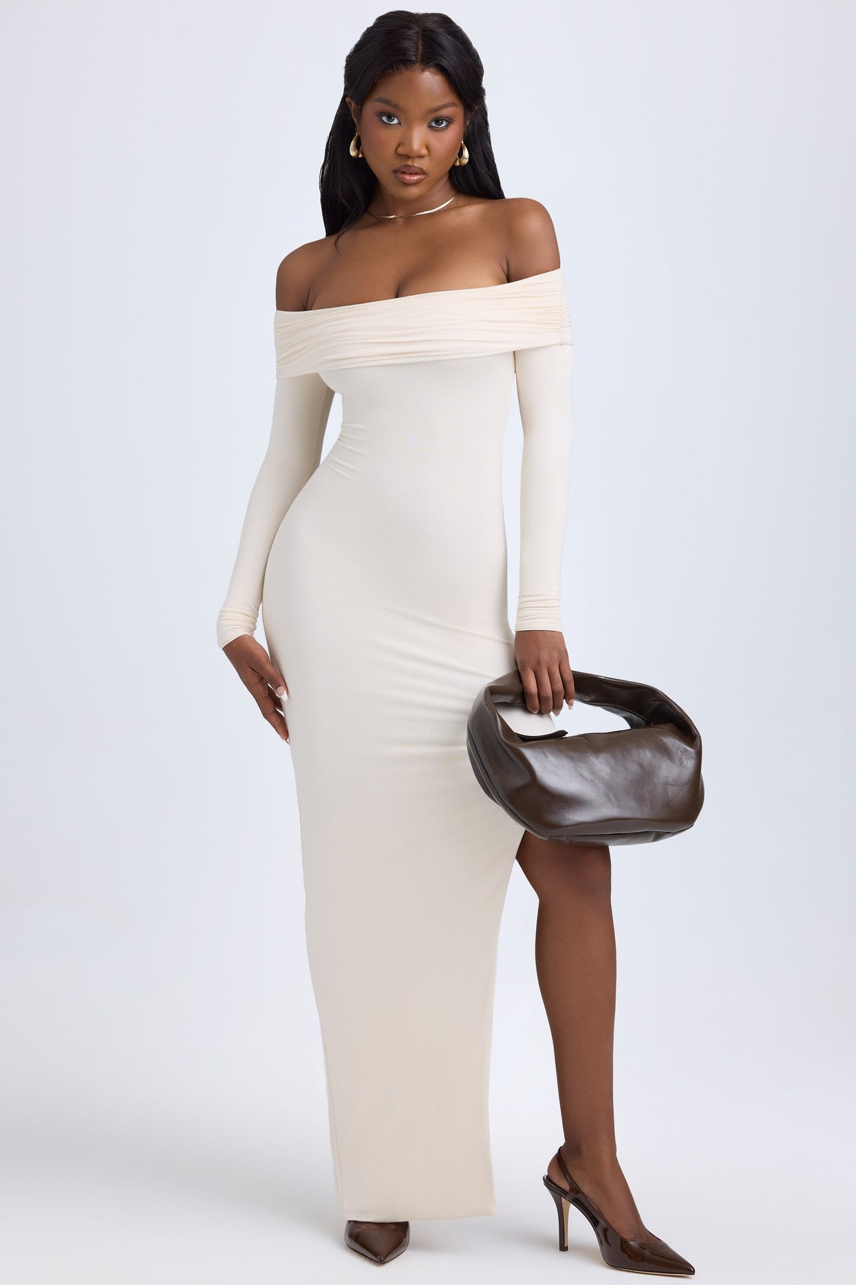 Modal Off-Shoulder Open-Back Maxi Dress in Ivory - 1
