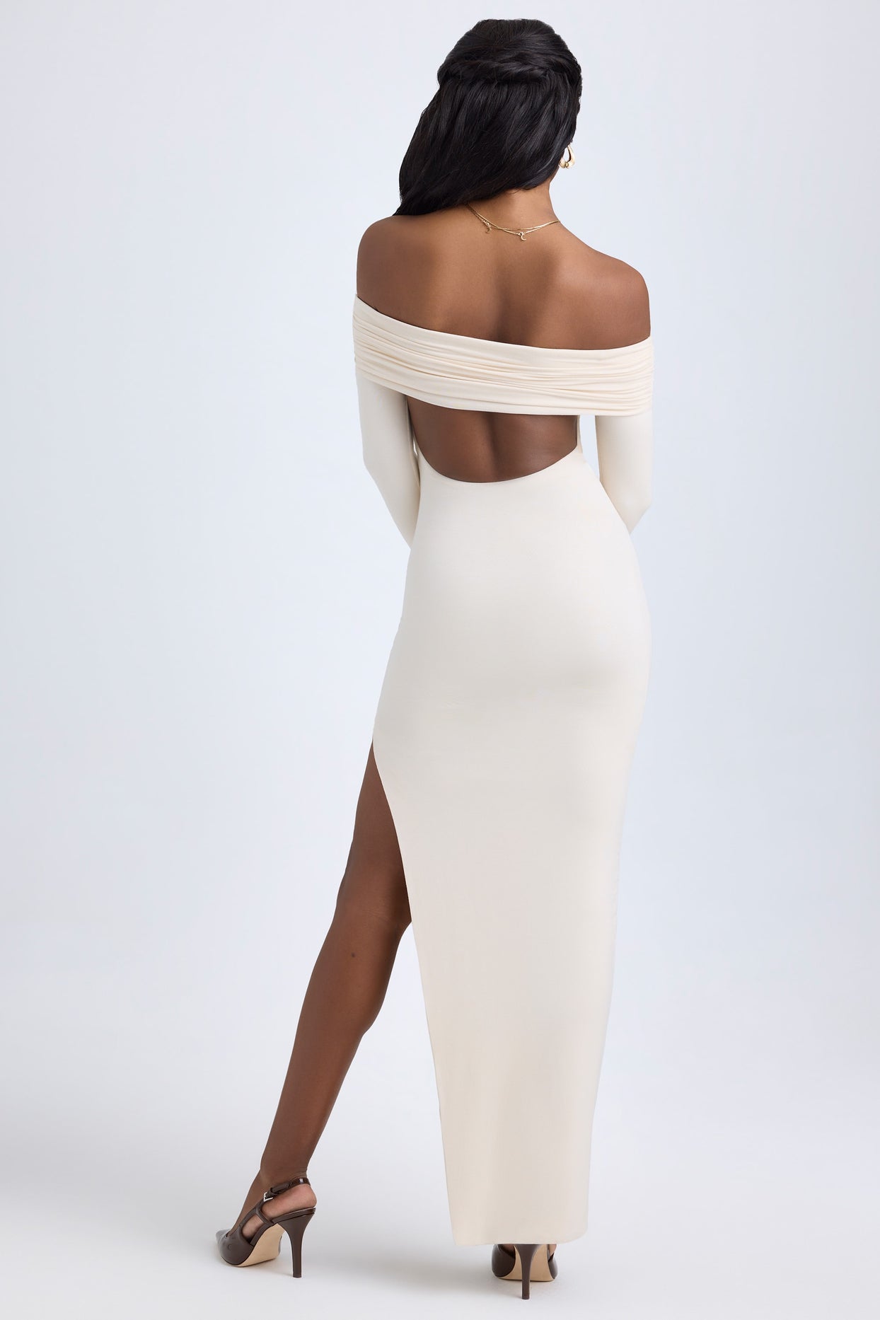 Modal Off-Shoulder Open-Back Maxi Dress in Ivory - 3