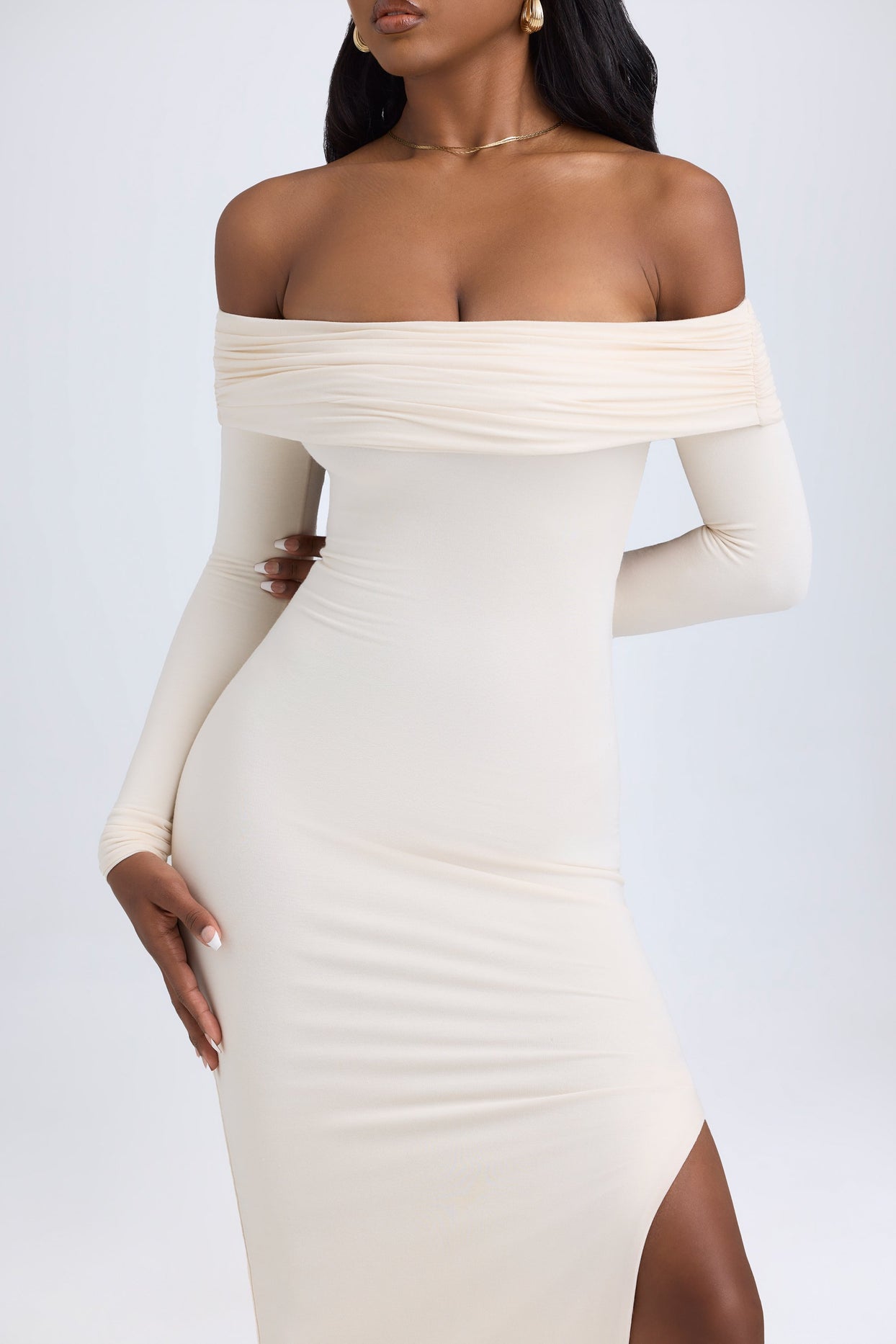 Modal Off-Shoulder Open-Back Maxi Dress in Ivory - 5