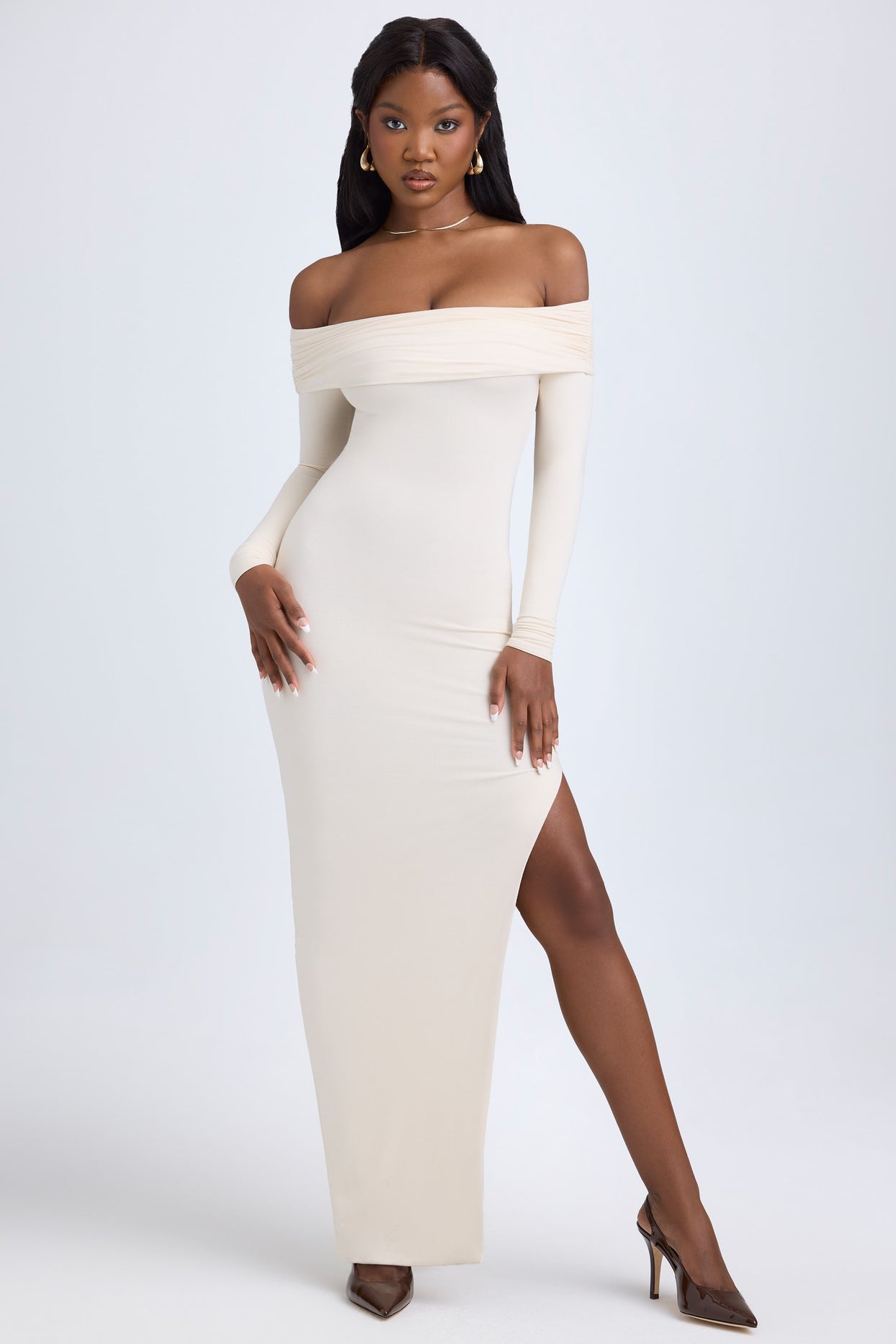 Modal Off-Shoulder Open-Back Maxi Dress in Ivory - 7