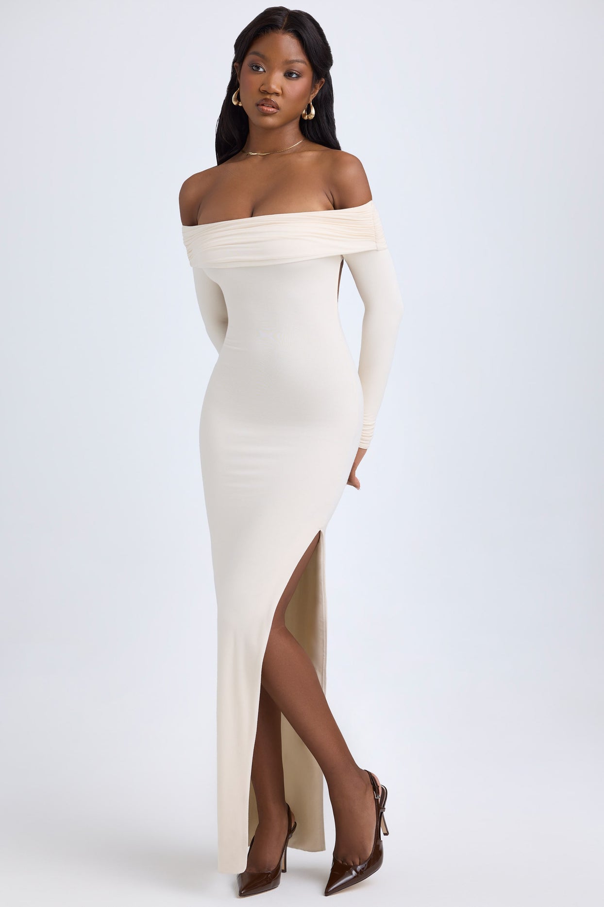 Modal Off-Shoulder Open-Back Maxi Dress in Ivory - 8