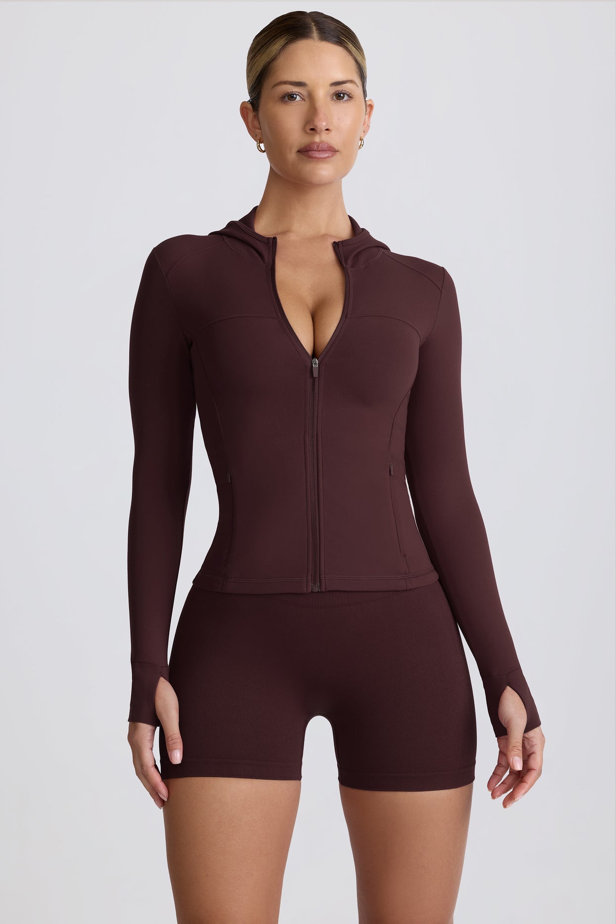 Soft Active Hooded Mid-Layer Jacket in Chocolate - 9