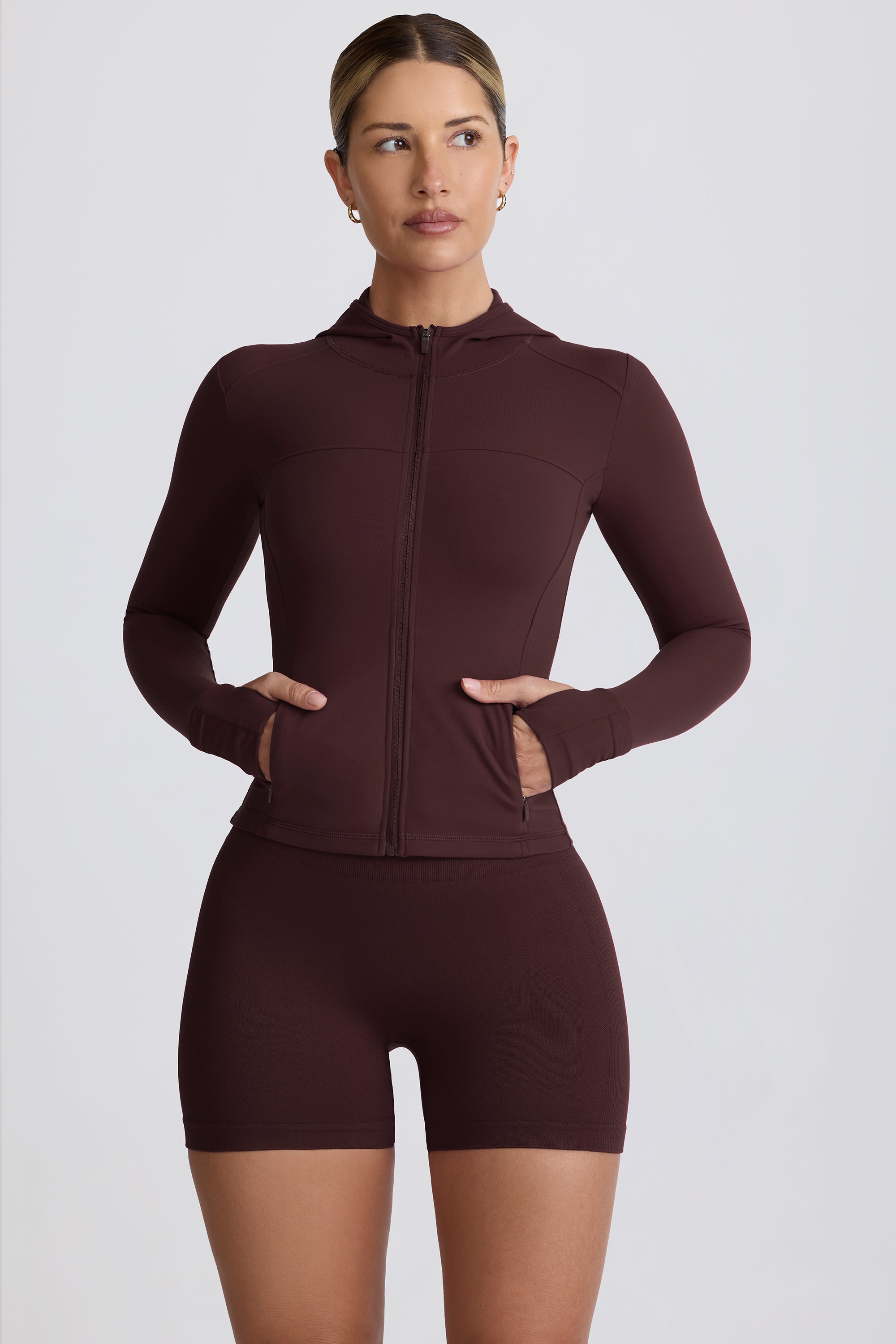 Soft Active Hooded Mid-Layer Jacket in Chocolate - 1