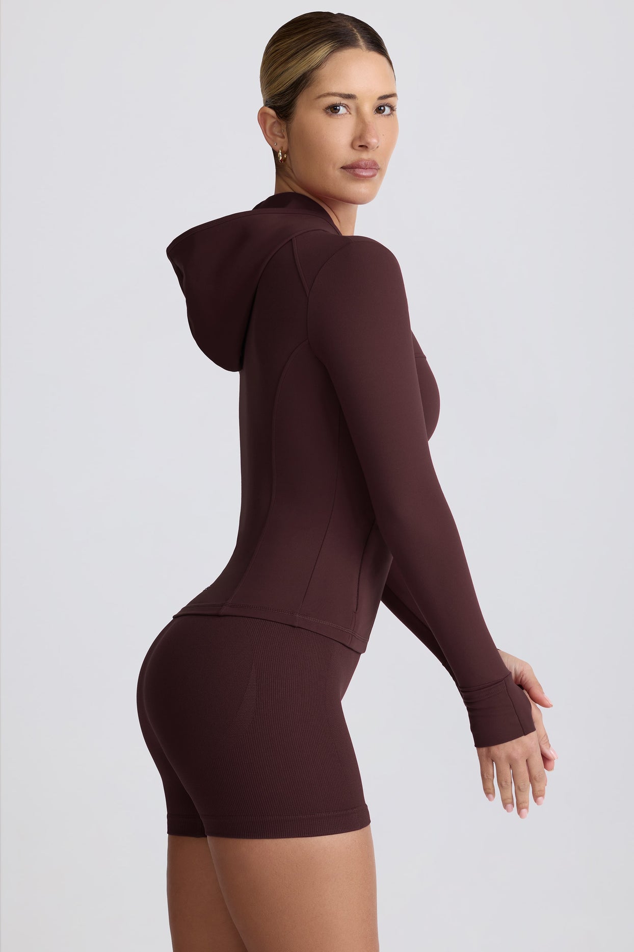 Soft Active Hooded Mid-Layer Jacket in Chocolate - 4