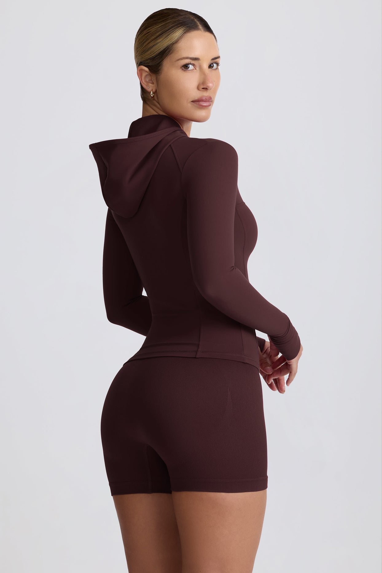 Soft Active Hooded Mid-Layer Jacket in Chocolate - 8