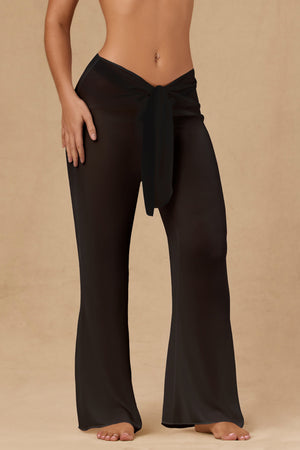 Tie-Front Wide-Leg Trousers in Black