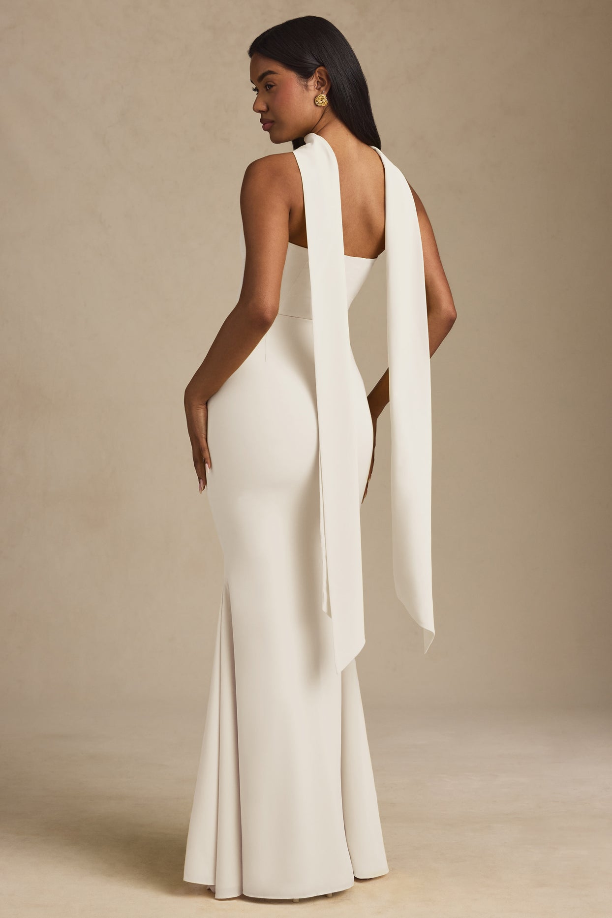 Scarf-Detail Strapless Gown in Ivory - 2