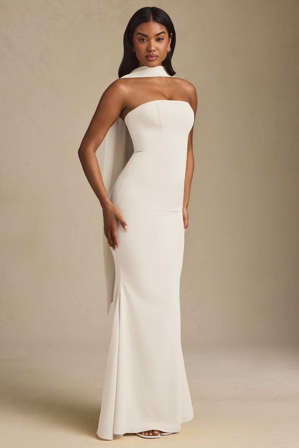 Scarf-Detail Strapless Gown in Ivory - 6