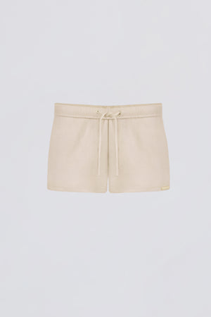 Brushed Jersey Elasticated Mini Shorts in Ecru