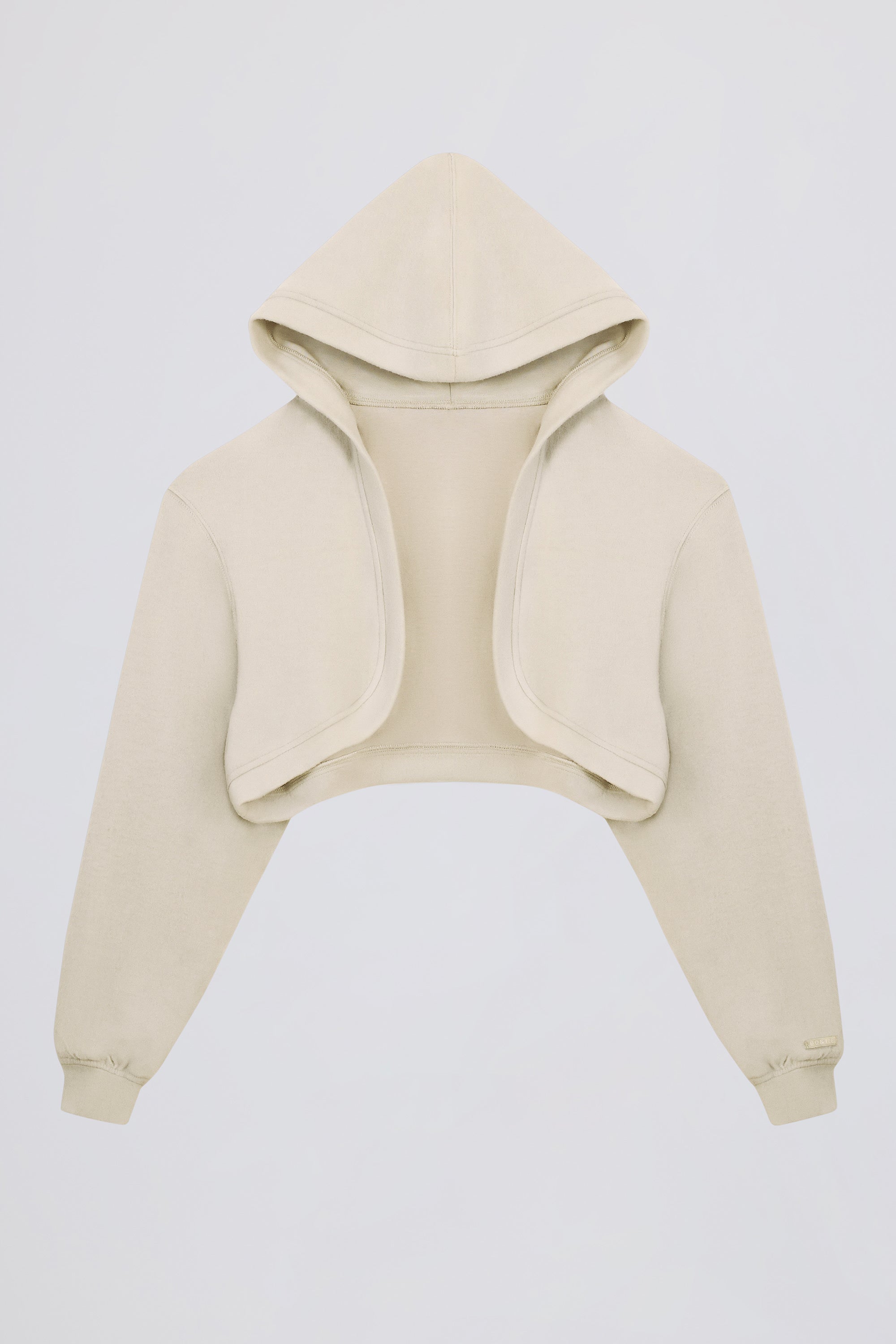 Brushed Jersey Hooded Cropped Shrug in Ecru - 2
