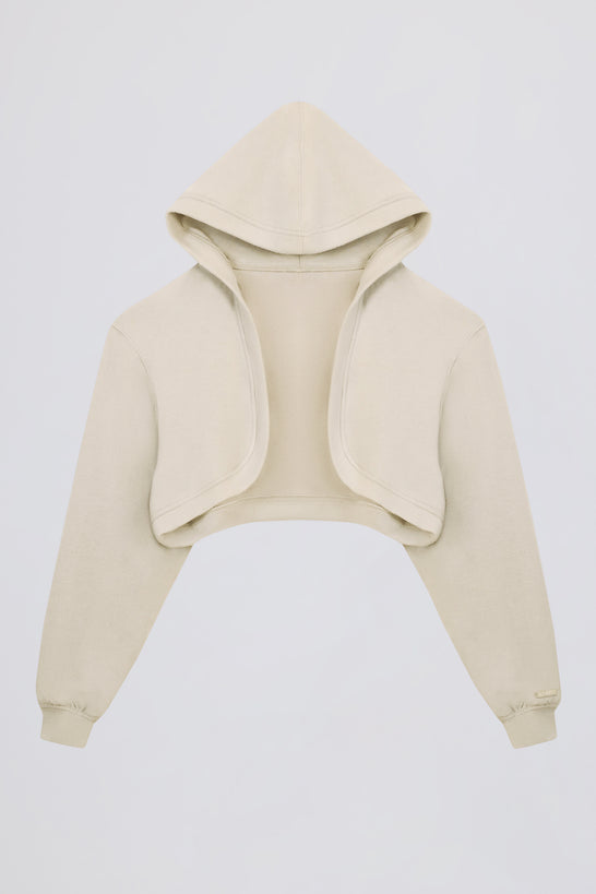 Brushed Jersey Hooded Cropped Shrug in Ecru