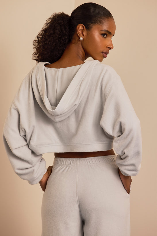 Brushed Jersey Hooded Cropped Shrug in Fog Grey