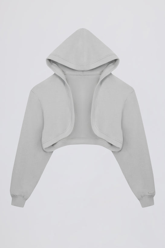 Brushed Jersey Hooded Cropped Shrug in Fog Grey