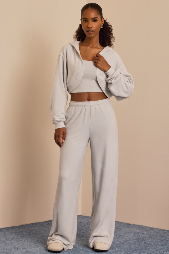 Brushed Jersey Wide-Leg Joggers in Fog Grey