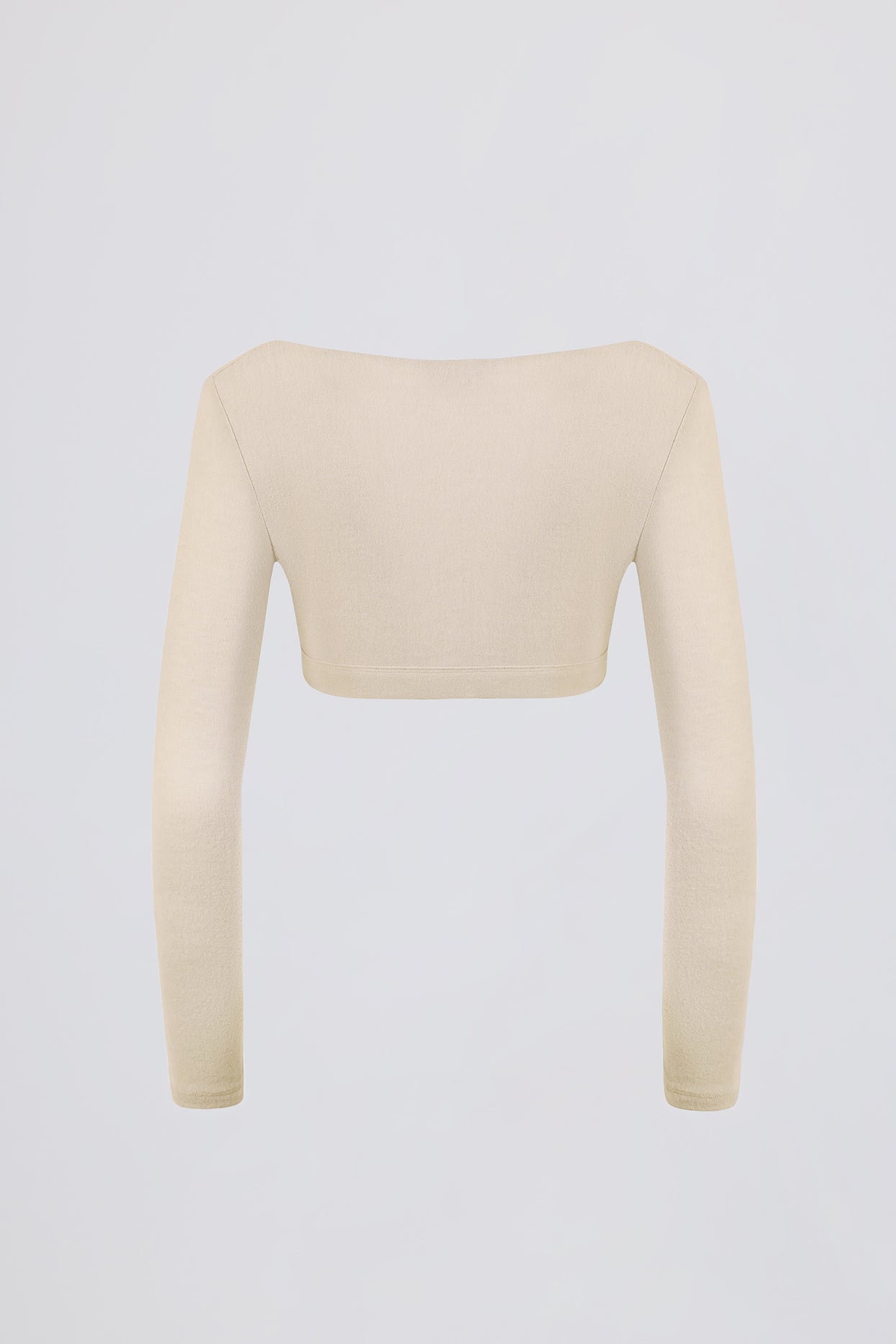 Brushed Jersey V-Neck Crop Top in Ecru - 3