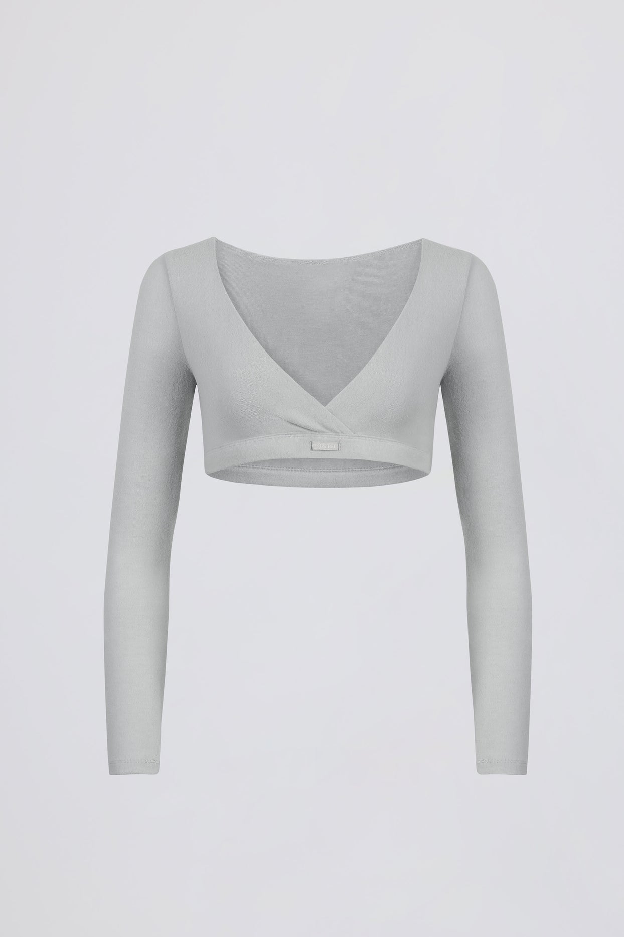 Brushed Jersey V-Neck Crop Top in Fog Grey - 2