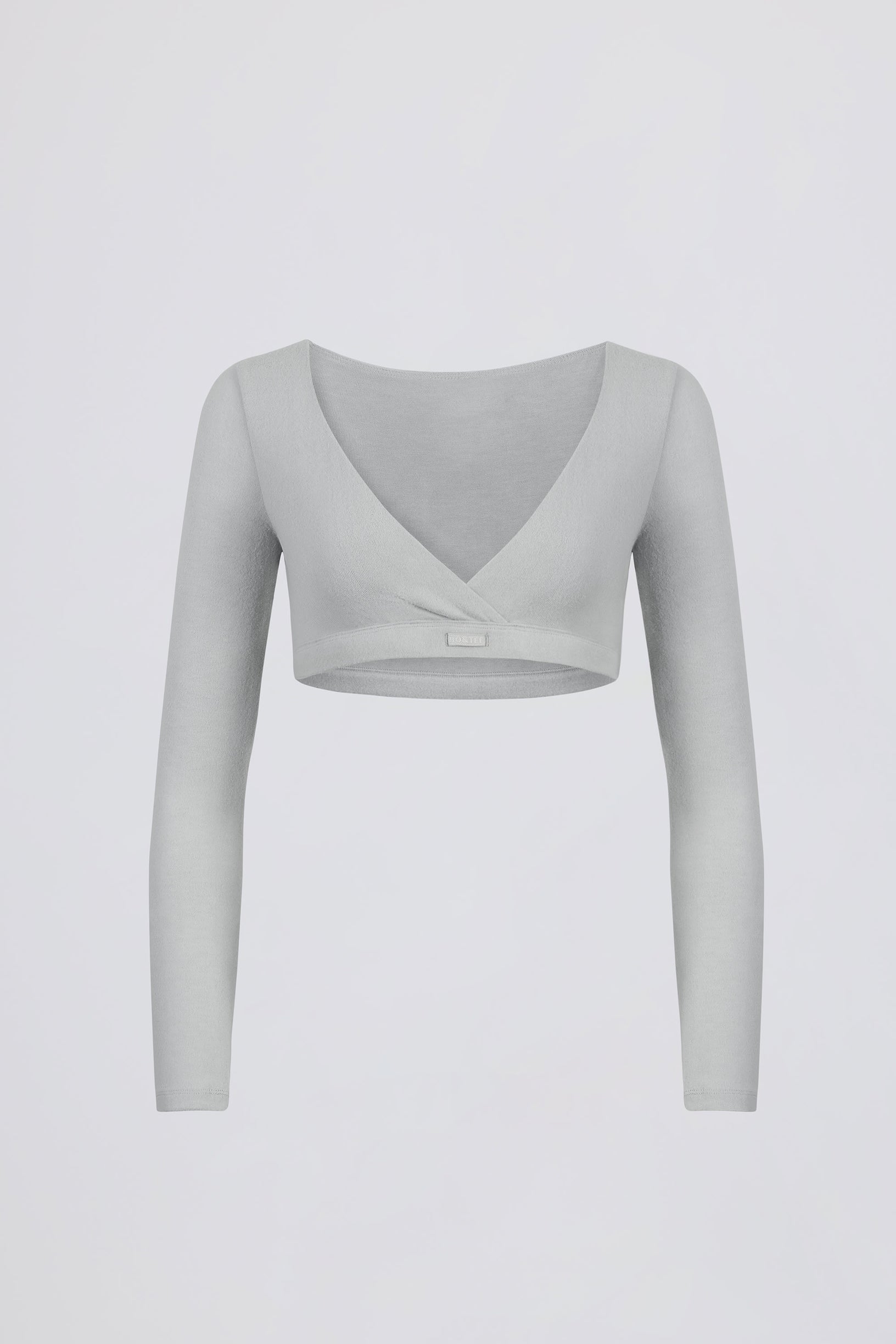 Brushed Jersey V-Neck Crop Top in Fog Grey - 2